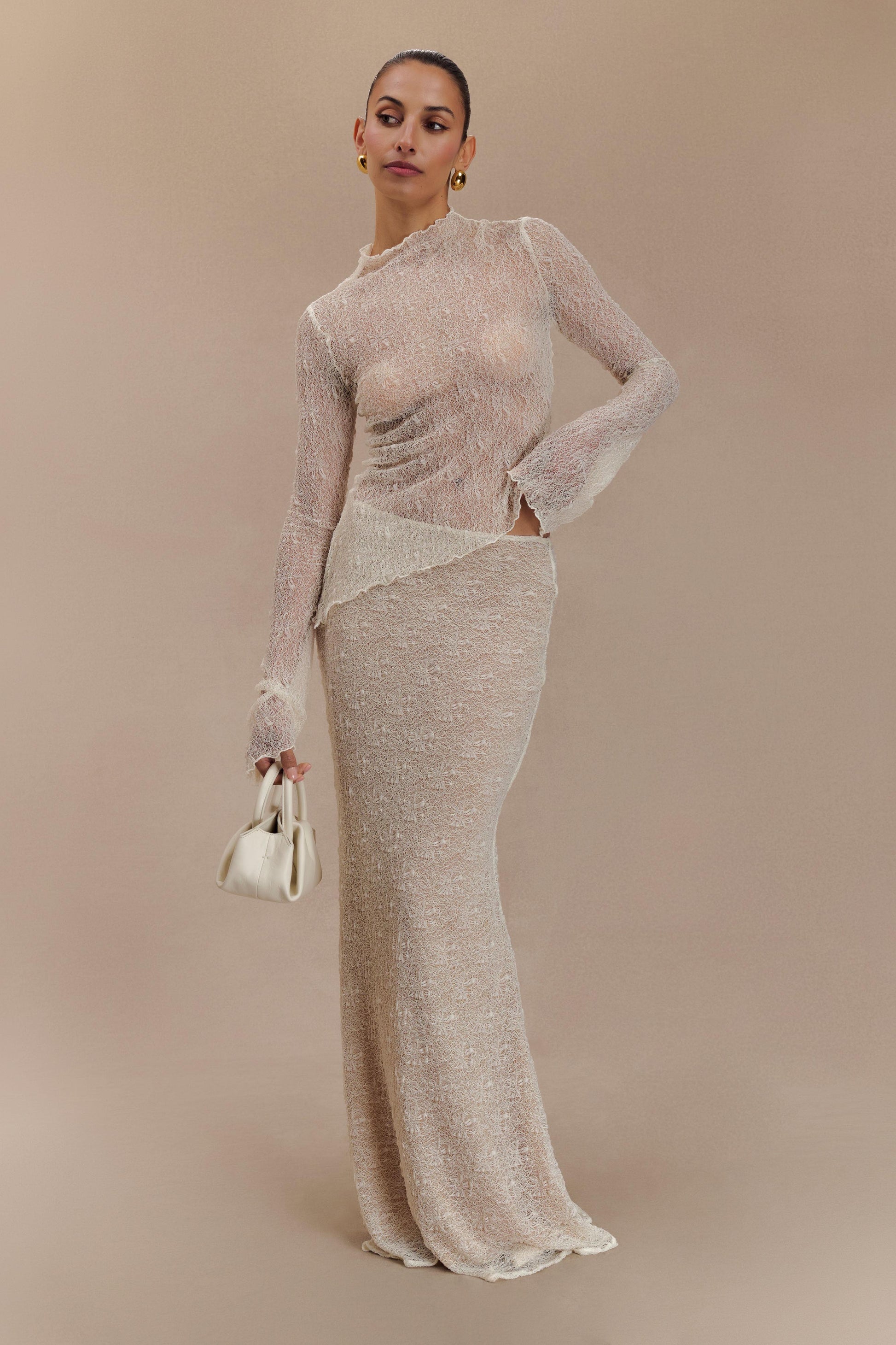 Robyn Sheer Lace Maxi Skirt - Ivory #4