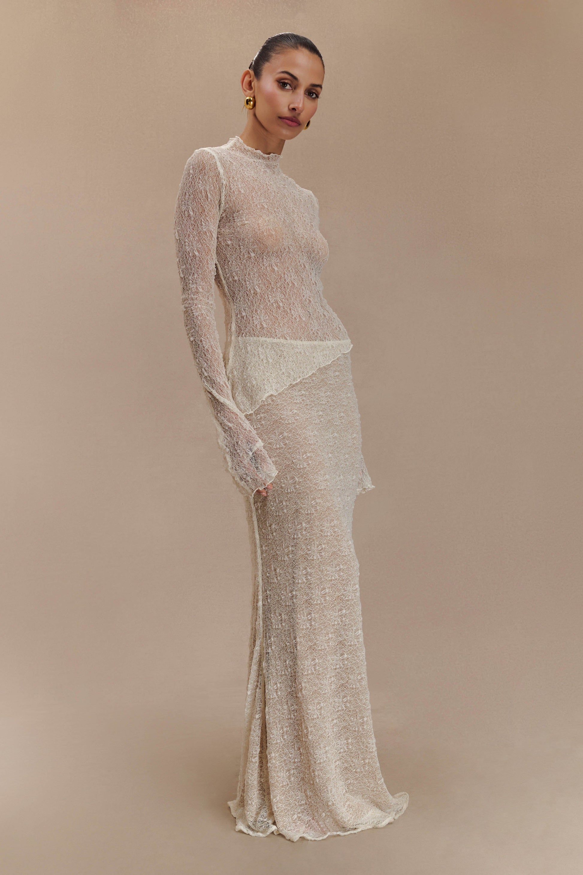 Robyn Sheer Lace Maxi Skirt - Ivory #3