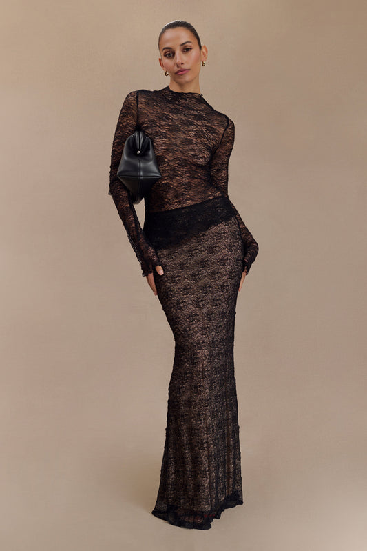 Robyn Sheer Lace Maxi Skirt - Black