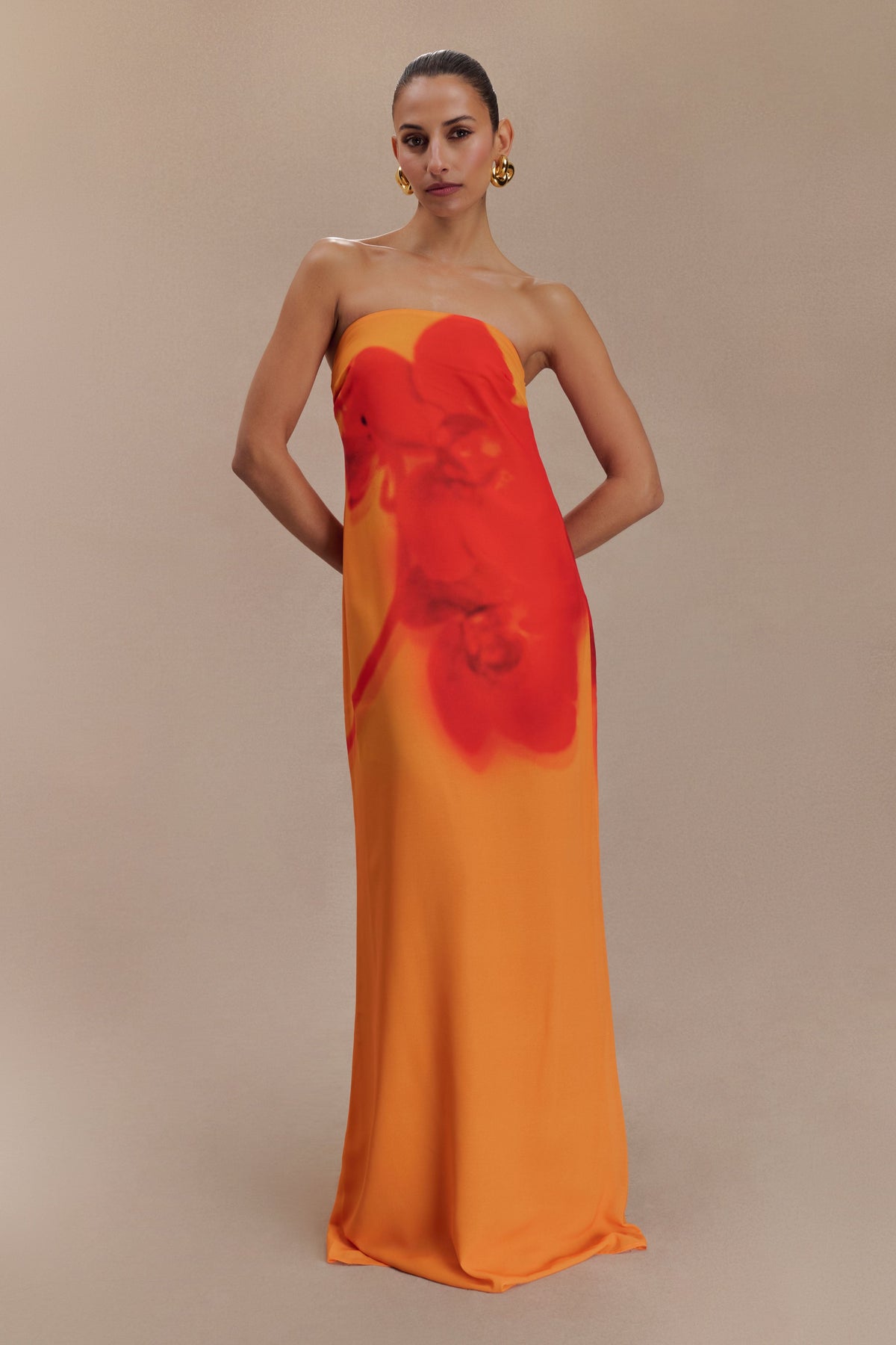 Amaya Strapless Chiffon Maxi Dress - Koi Orchid Print #2