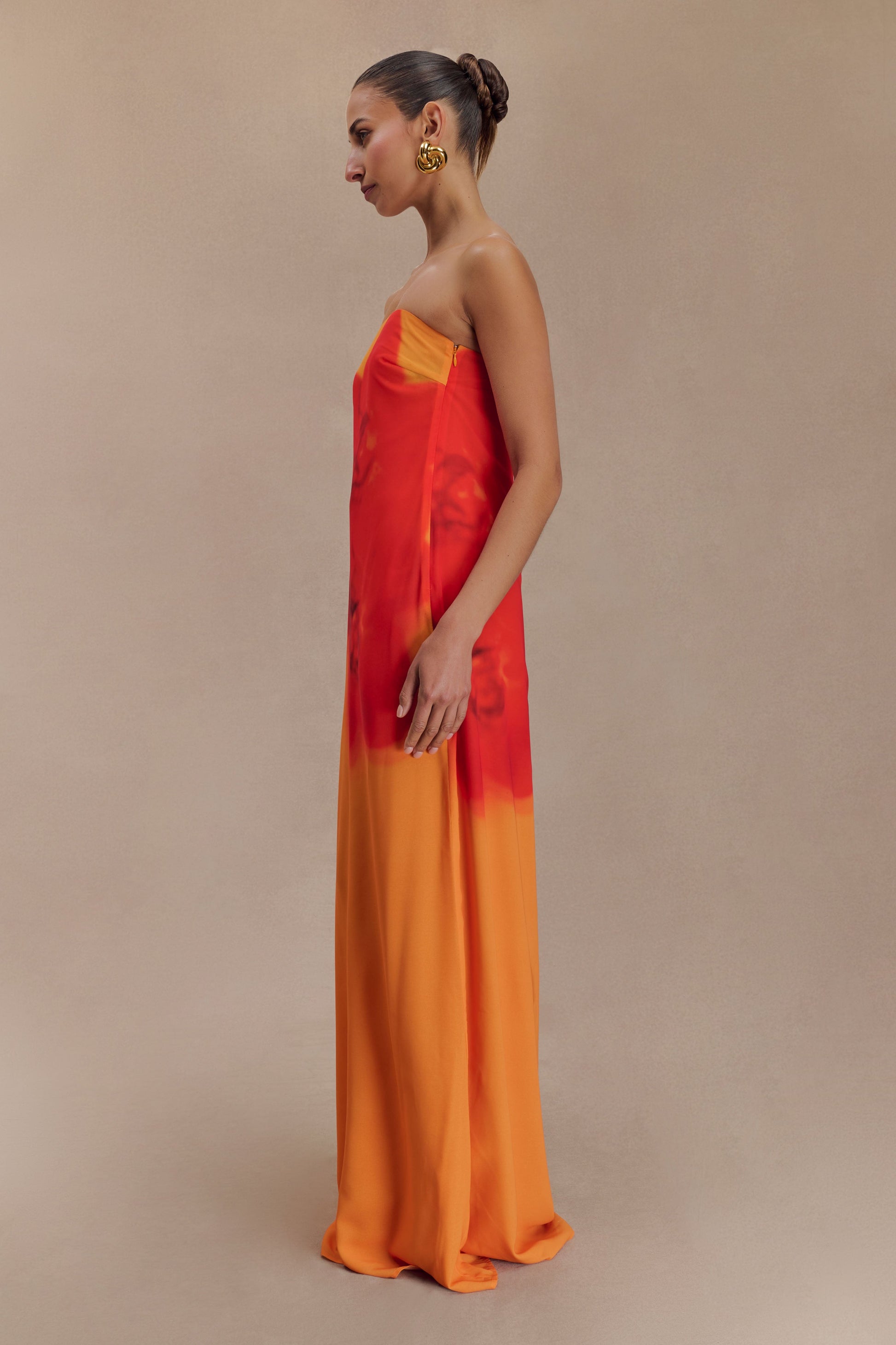 Amaya Strapless Chiffon Maxi Dress - Koi Orchid Print #5