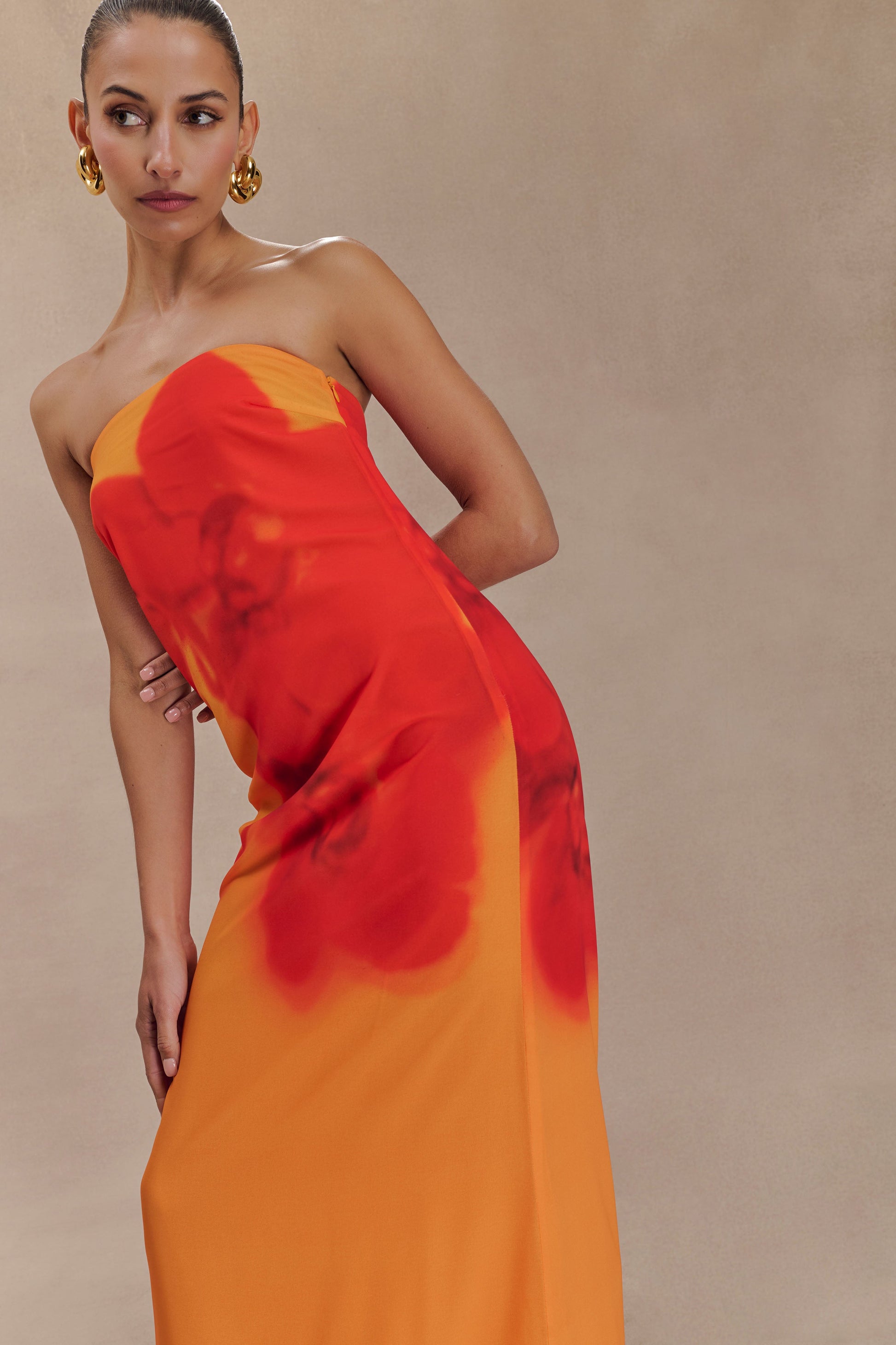 Amaya Strapless Chiffon Maxi Dress - Koi Orchid Print #6