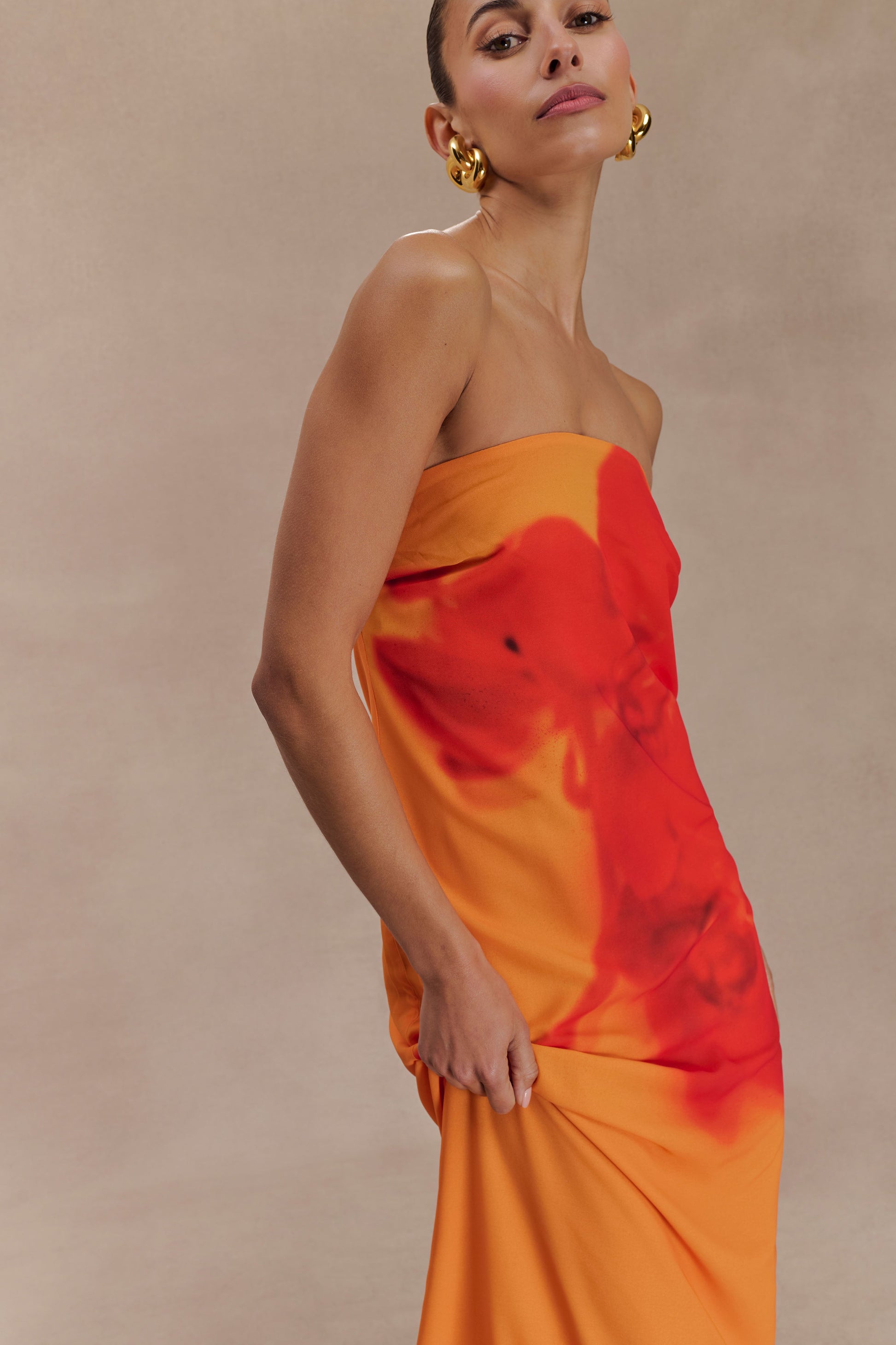 Amaya Strapless Chiffon Maxi Dress - Koi Orchid Print #8