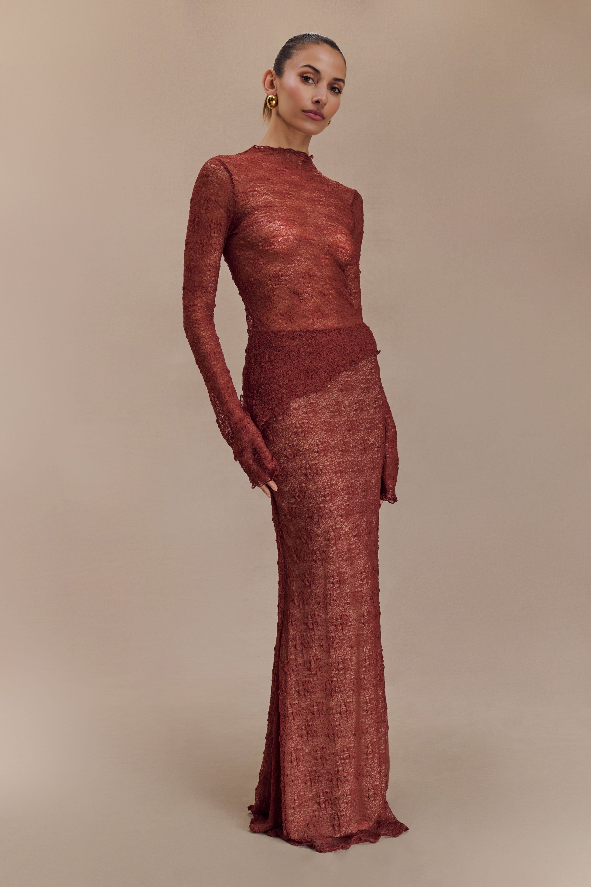 Robyn Sheer Lace Maxi Skirt - Chilli #4