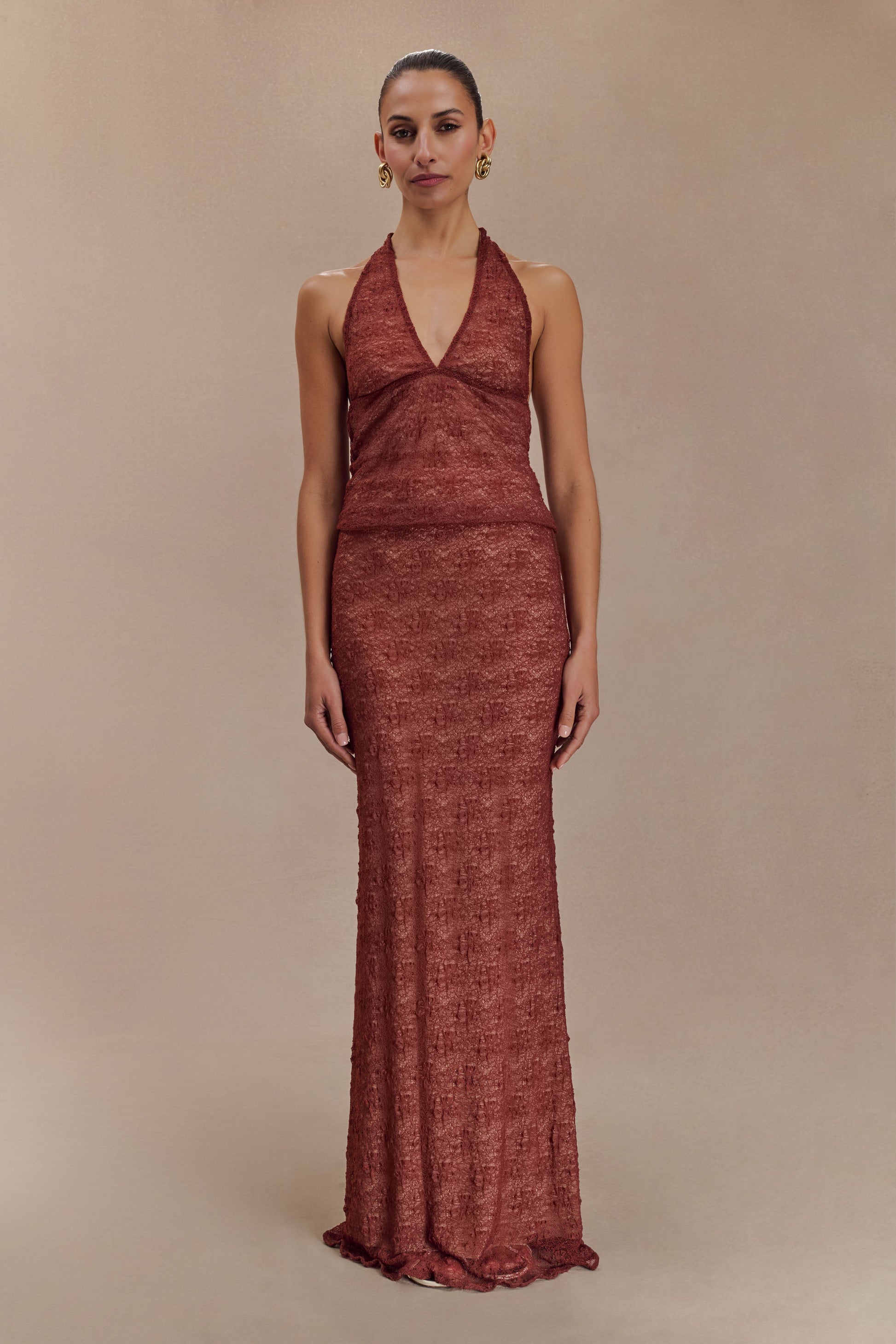 Asher Sheer Lace Halter Top - Chilli #6