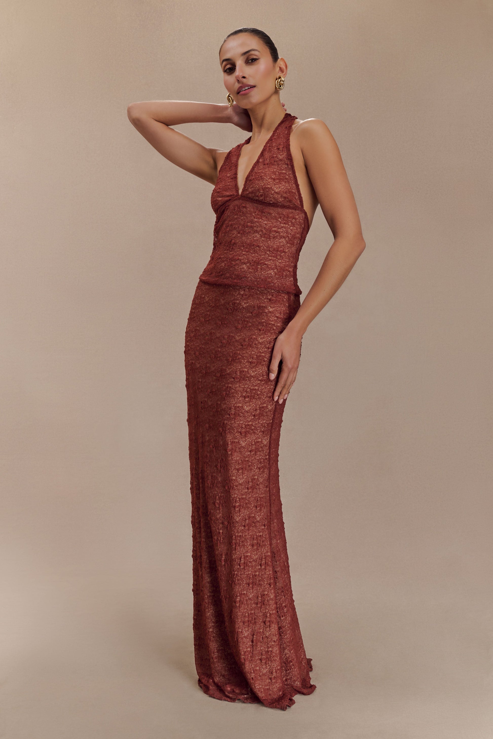 Asher Sheer Lace Halter Top - Chilli #8