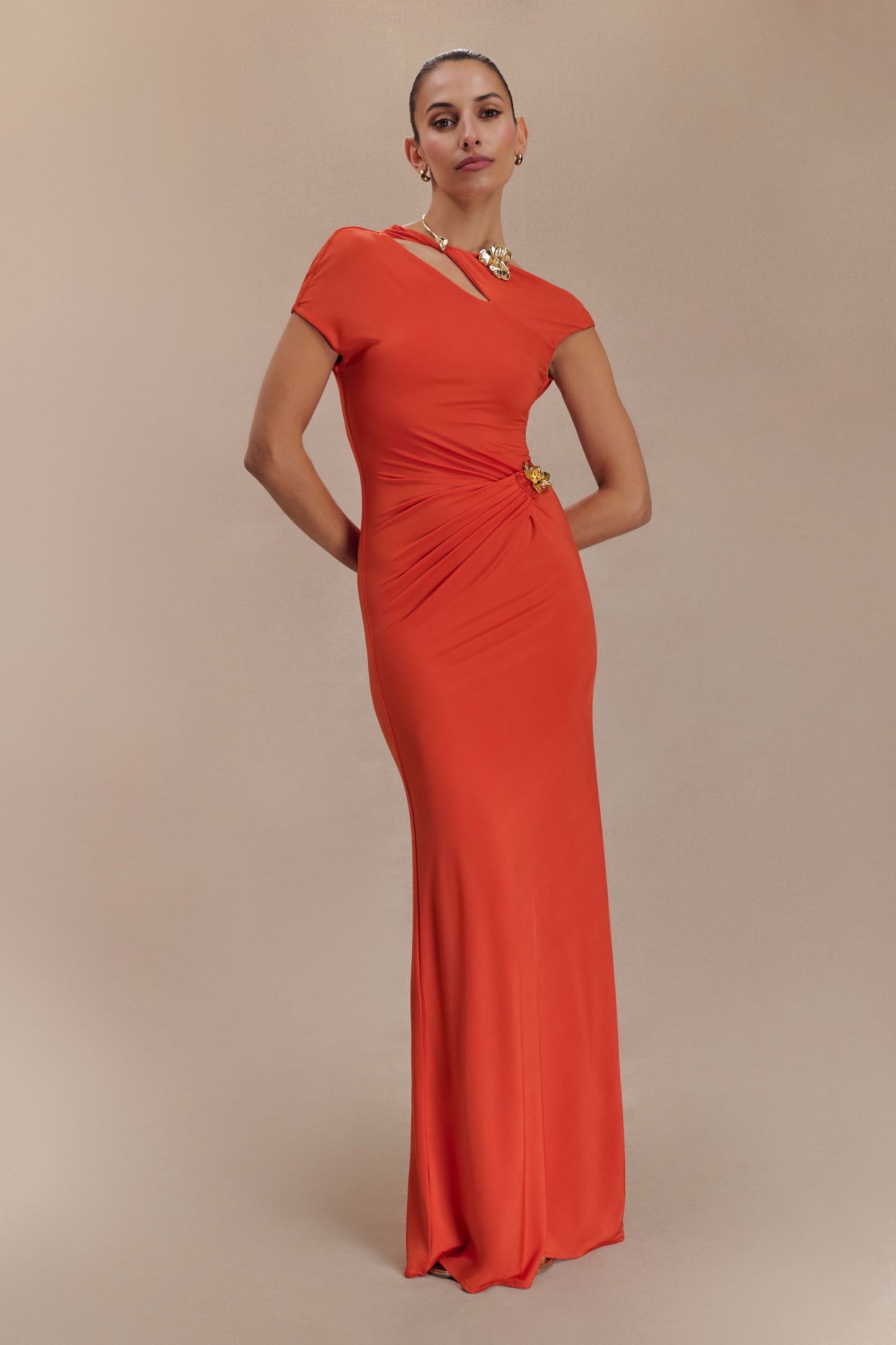 Kaida Slinky Maxi Dress With Hardware - Burnt Orange