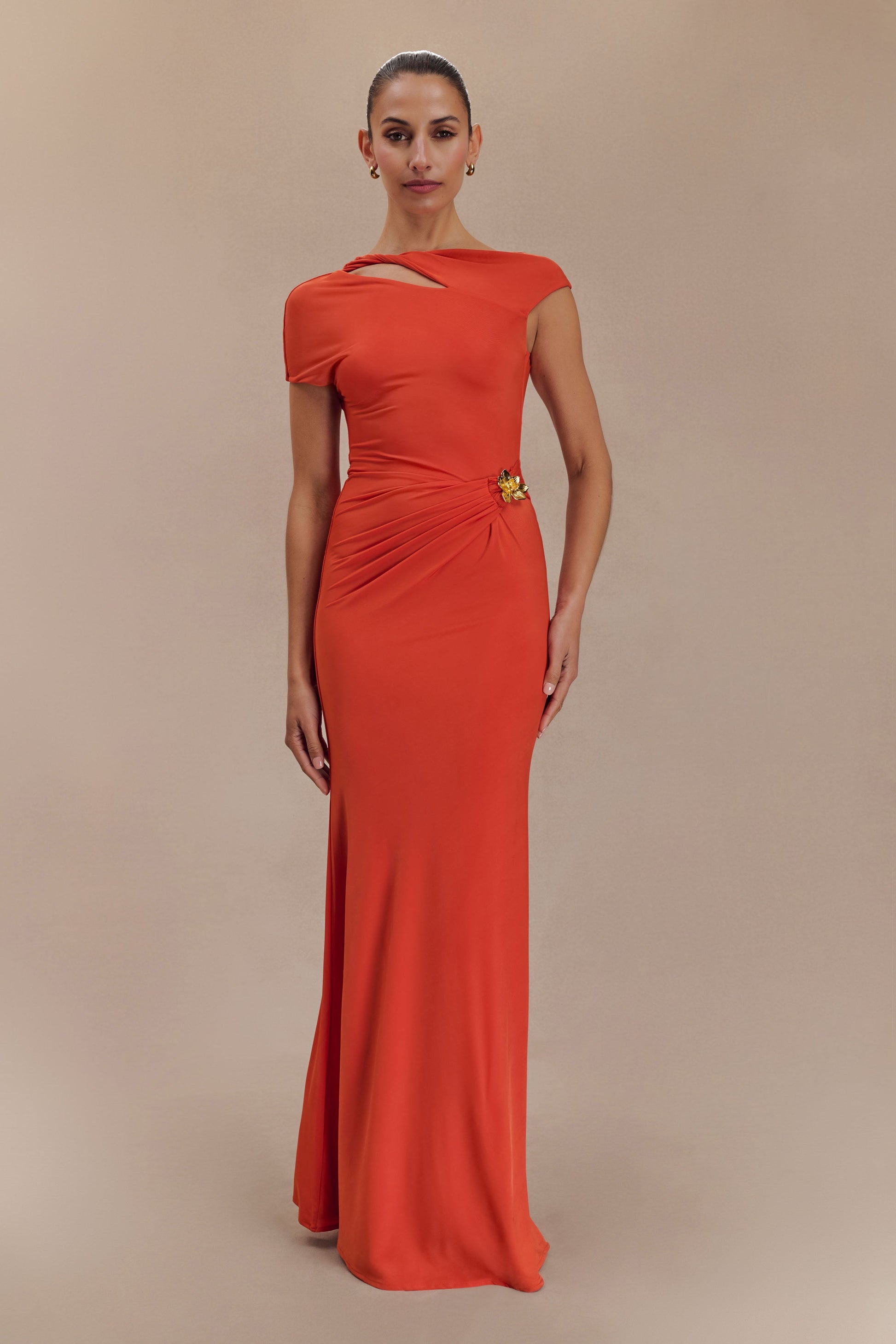 open lace back dress Kaida Slinky Maxi Dress With Hardware - Burnt Orange open lace back dress Kaida Slinky Maxi Dress With Hardware - Burnt Orange