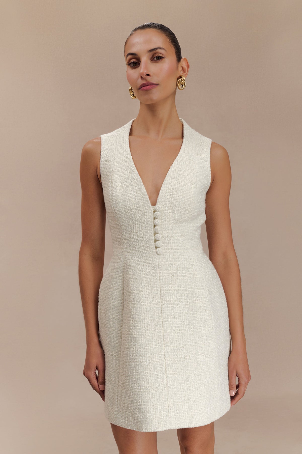 Danna Boucle Mini Dress With Pleats - White #2