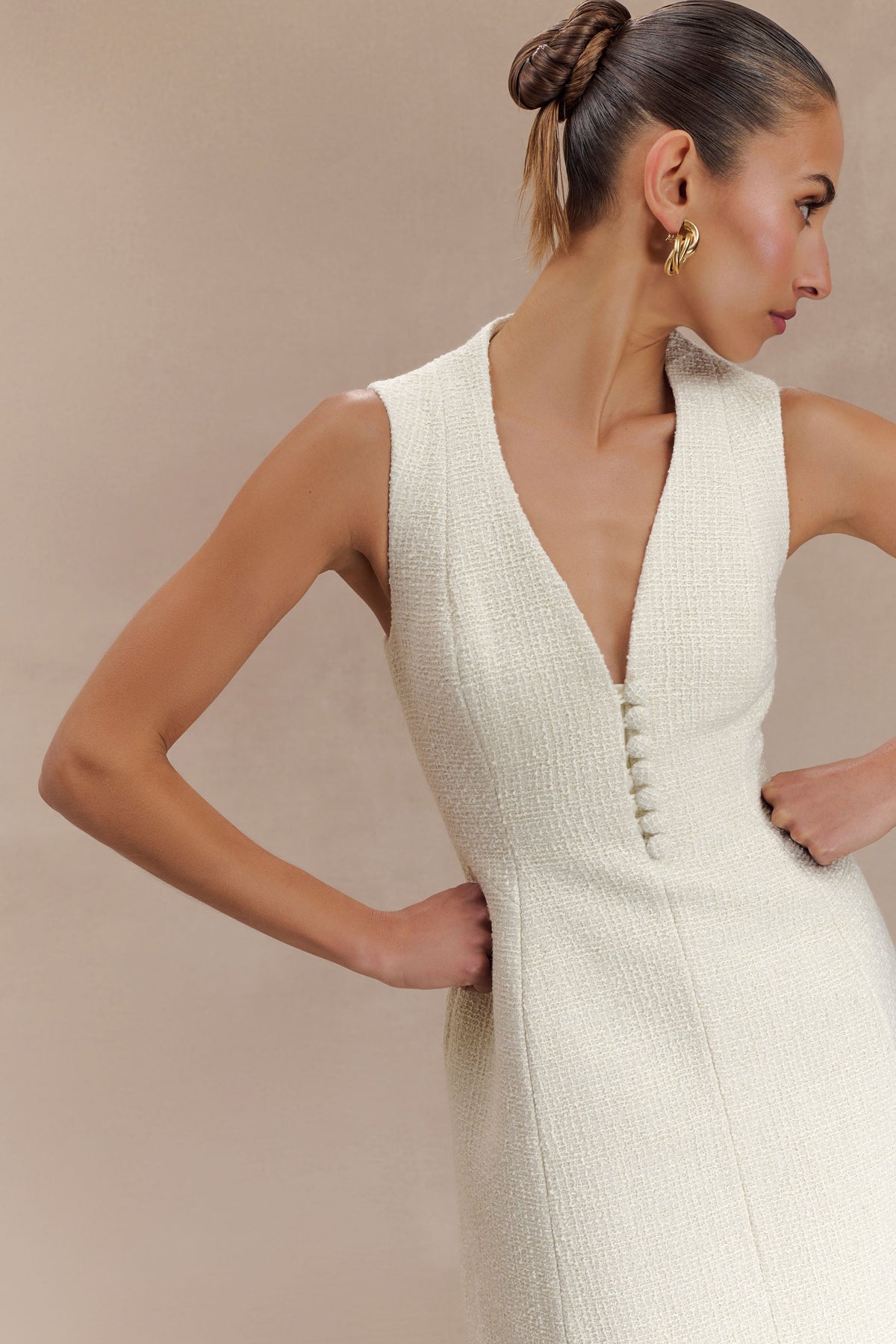 Danna Boucle Mini Dress With Pleats - White #5