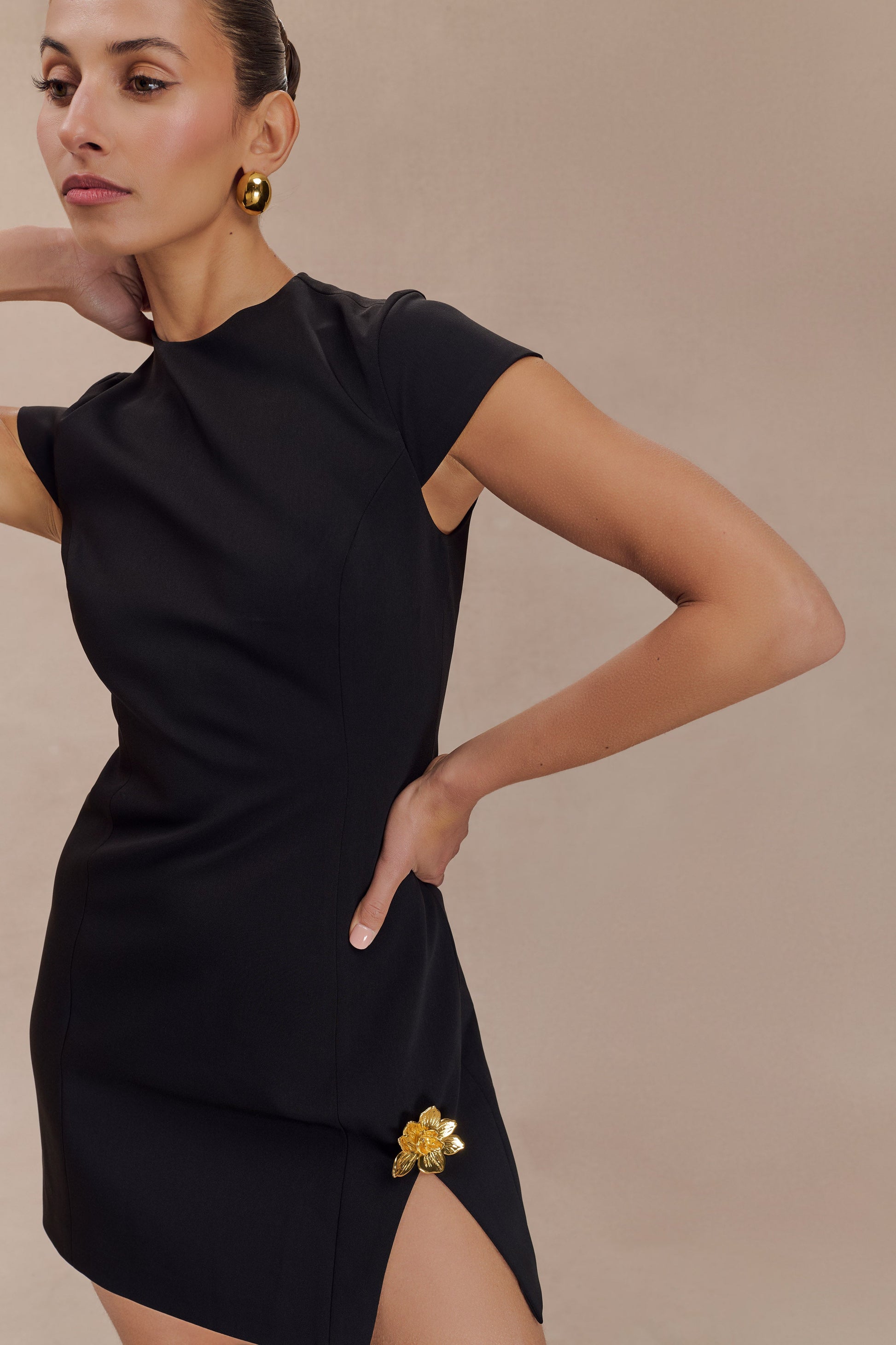 Remi Suiting Mini Dress With Floral Hardware - Black #7