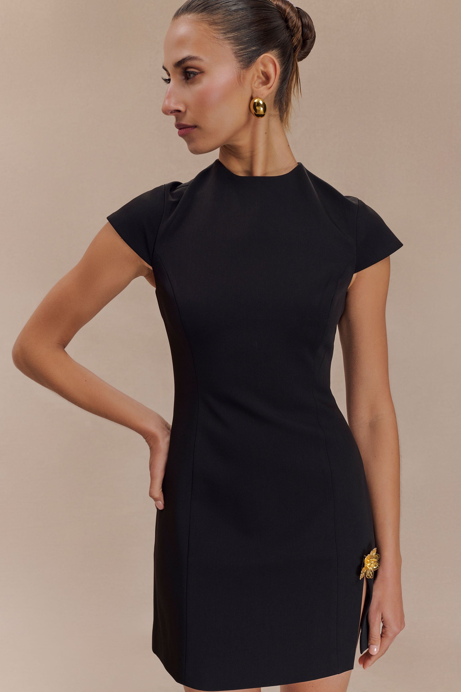 Remi Suiting Mini Dress With Floral Hardware - Black #6