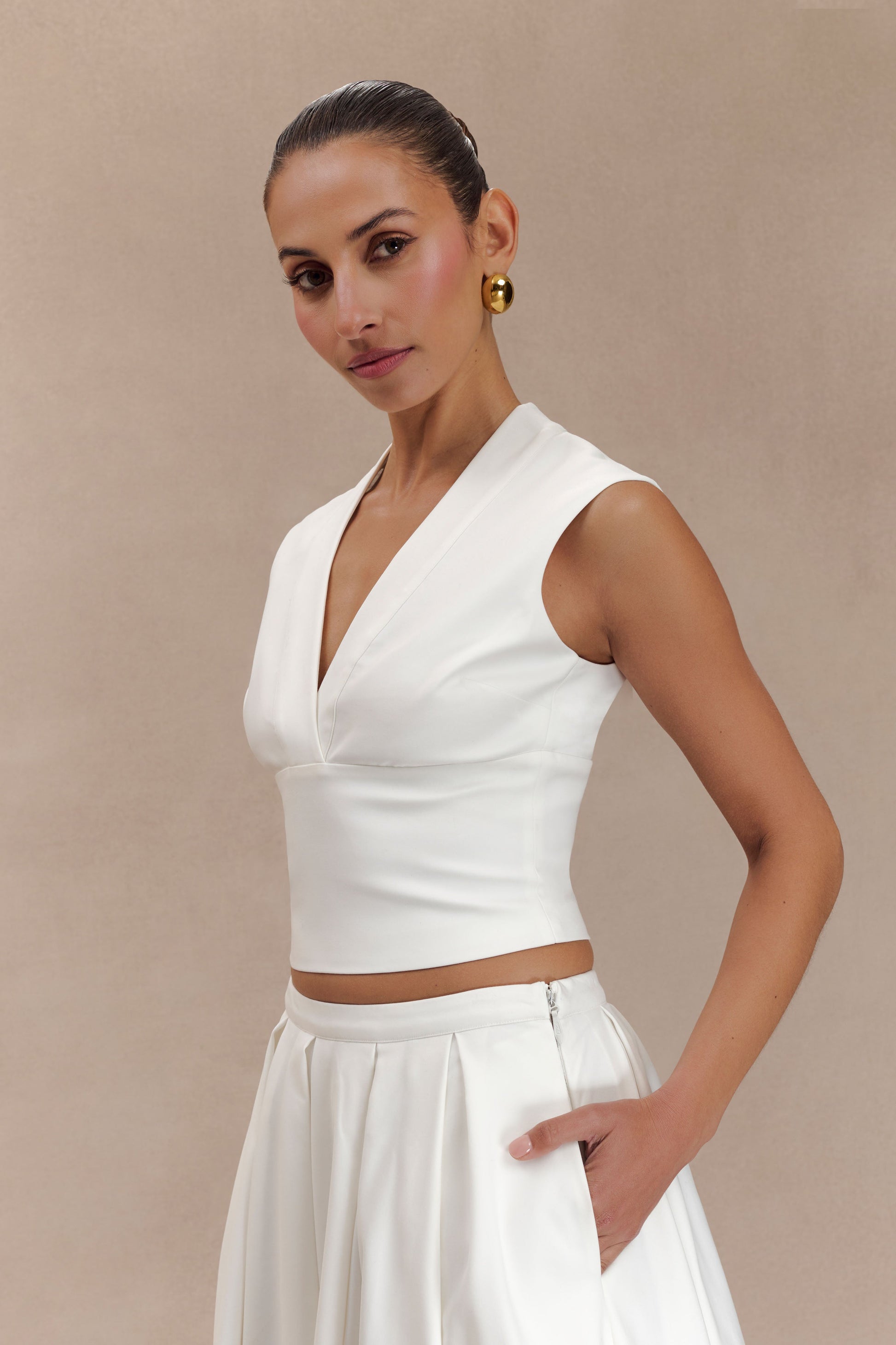 Jemima Sleeveless Cross Over Top - White #4