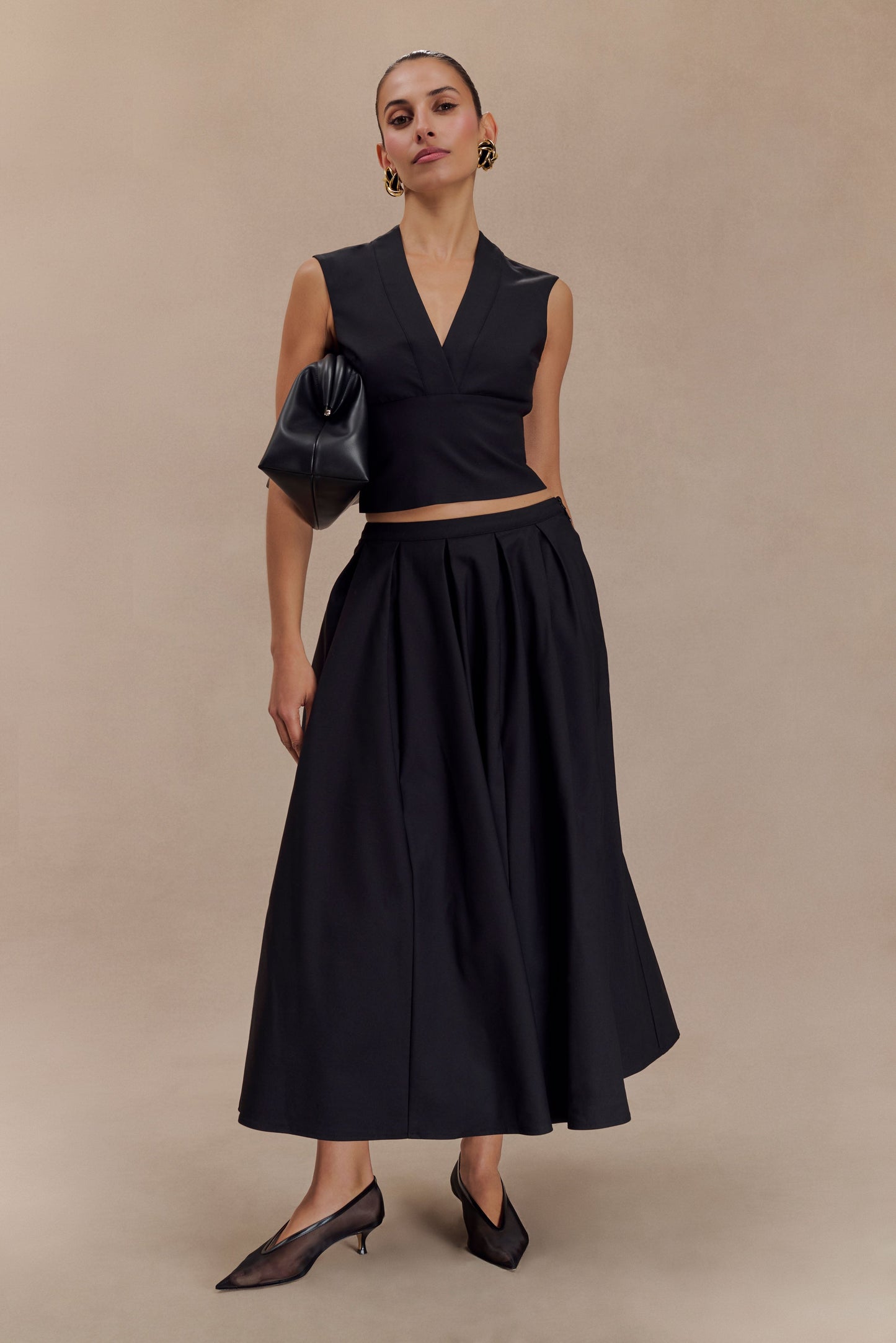 Jemima Cotton Midi Skirt - Black