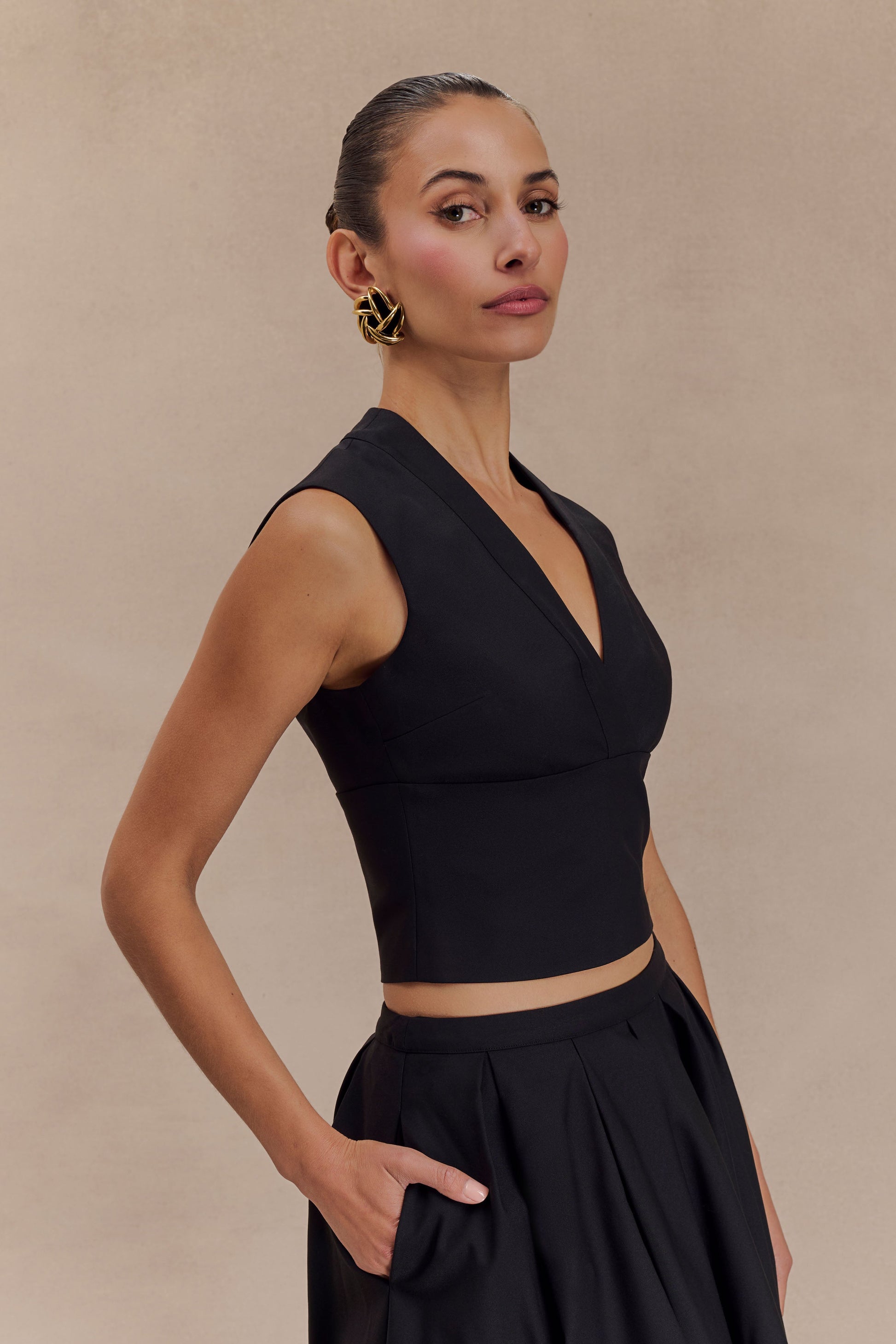 Jemima Sleeveless Cross Over Top - Black #4