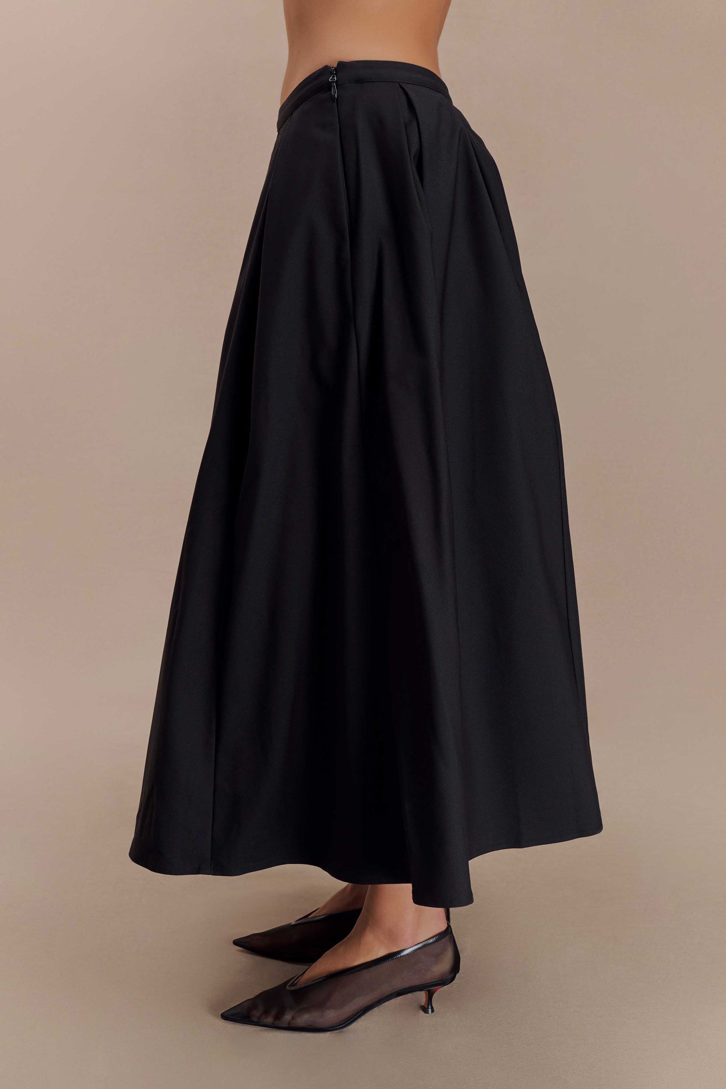 Jemima Cotton Midi Skirt - Black