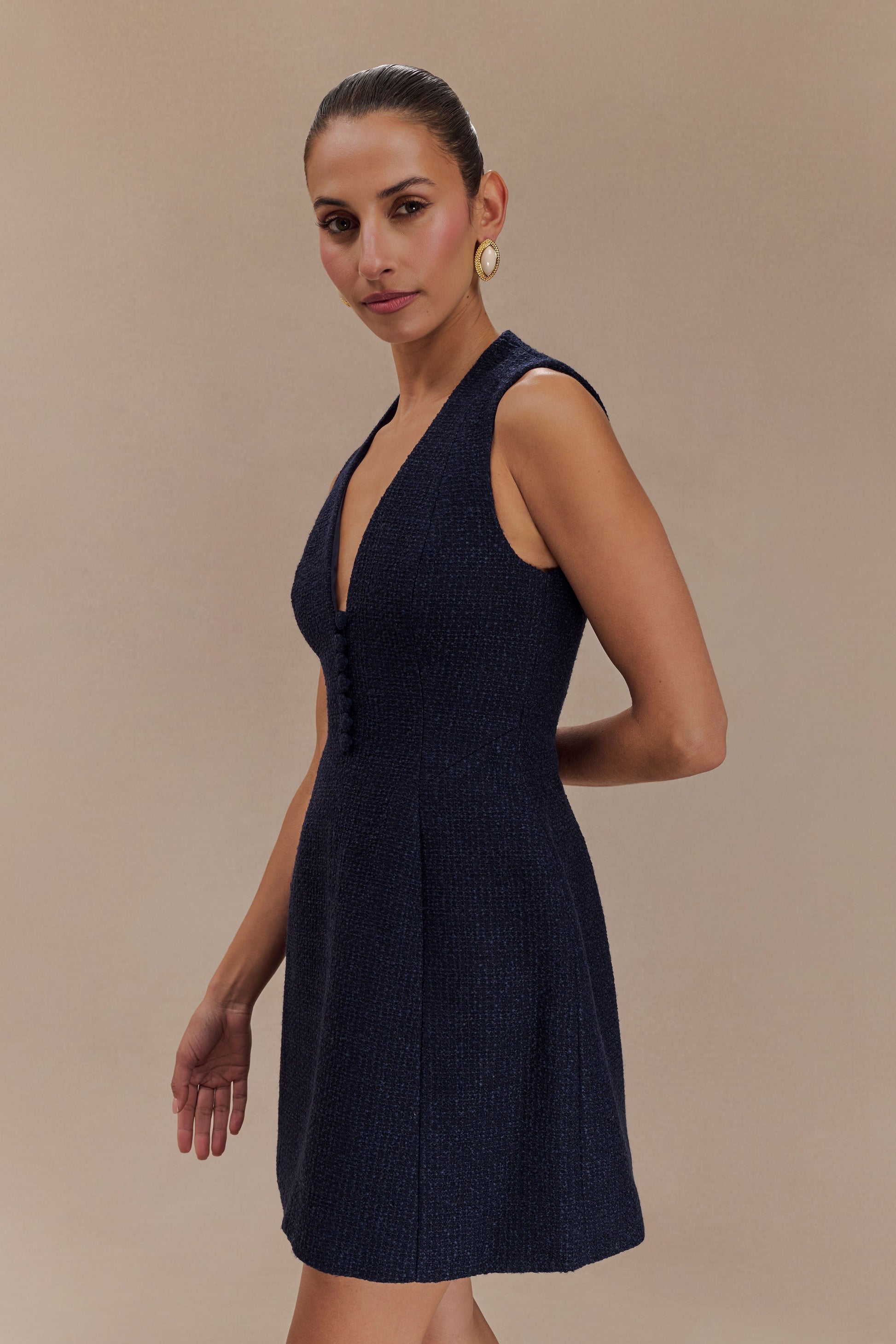 Danna Boucle Mini Dress With Pleats - Midnight Blue #4