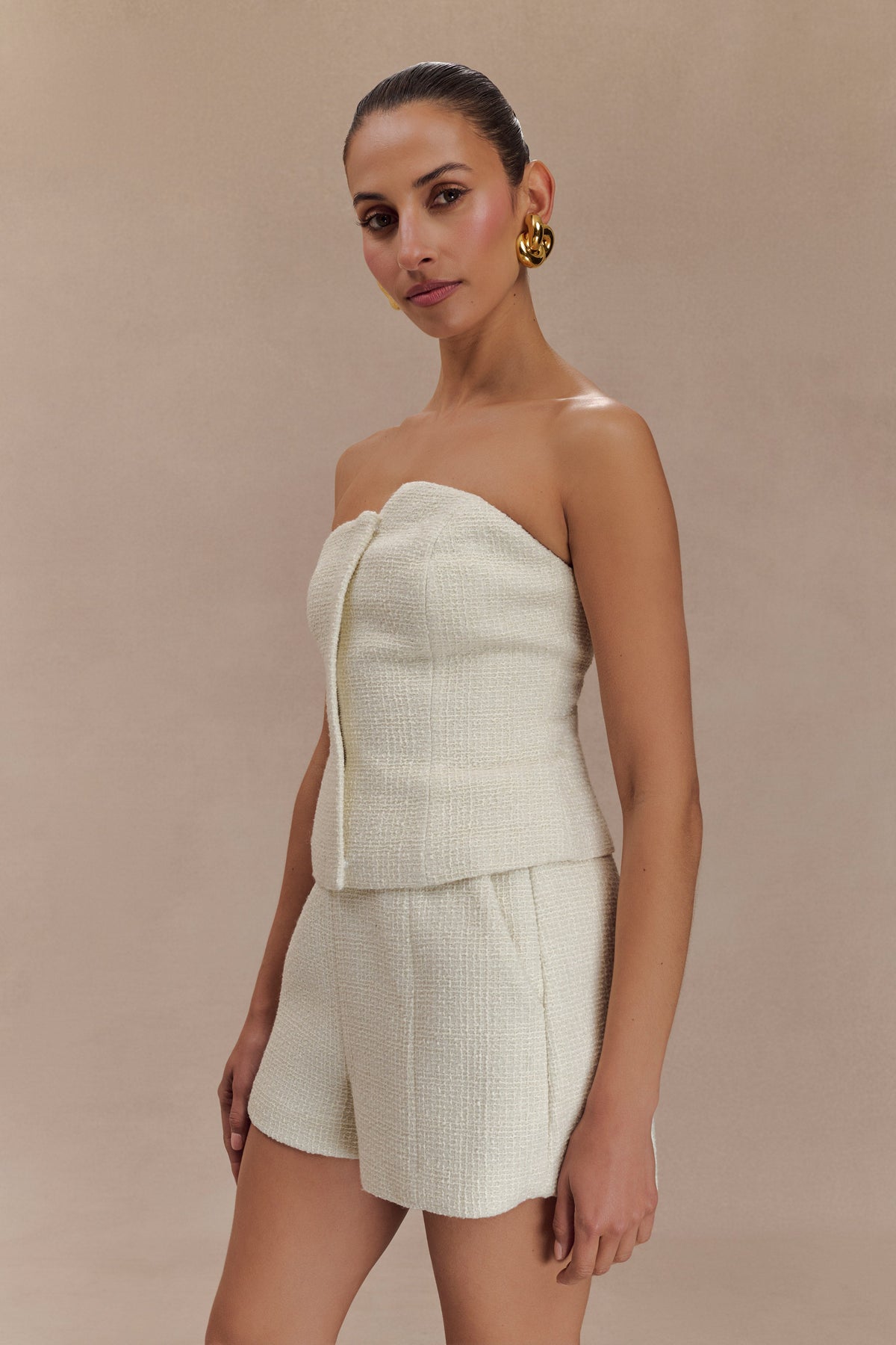 Parker Boucle Strapless Asymmetric Top - Ivory #3