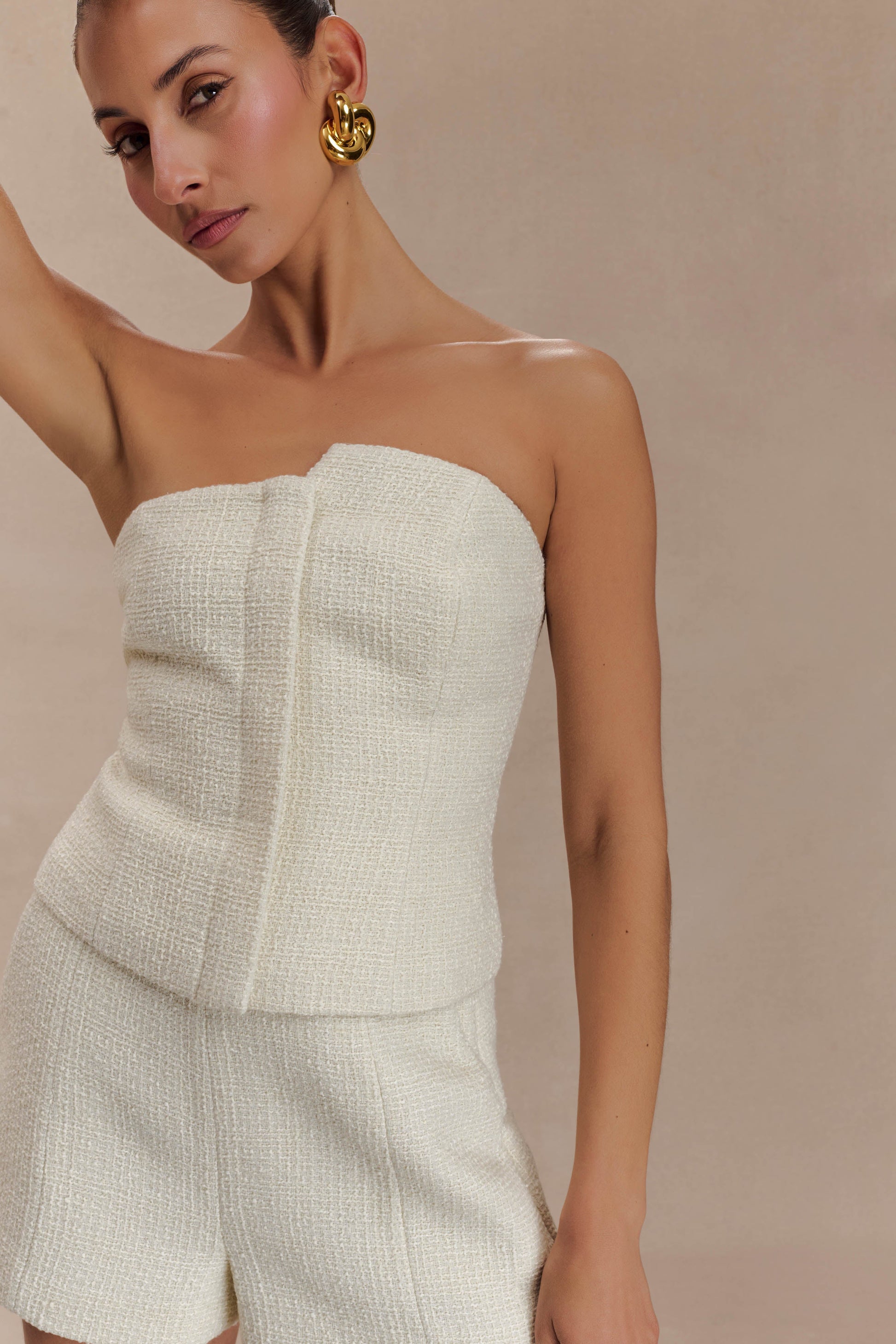 Parker Boucle Strapless Asymmetric Top - Ivory #7