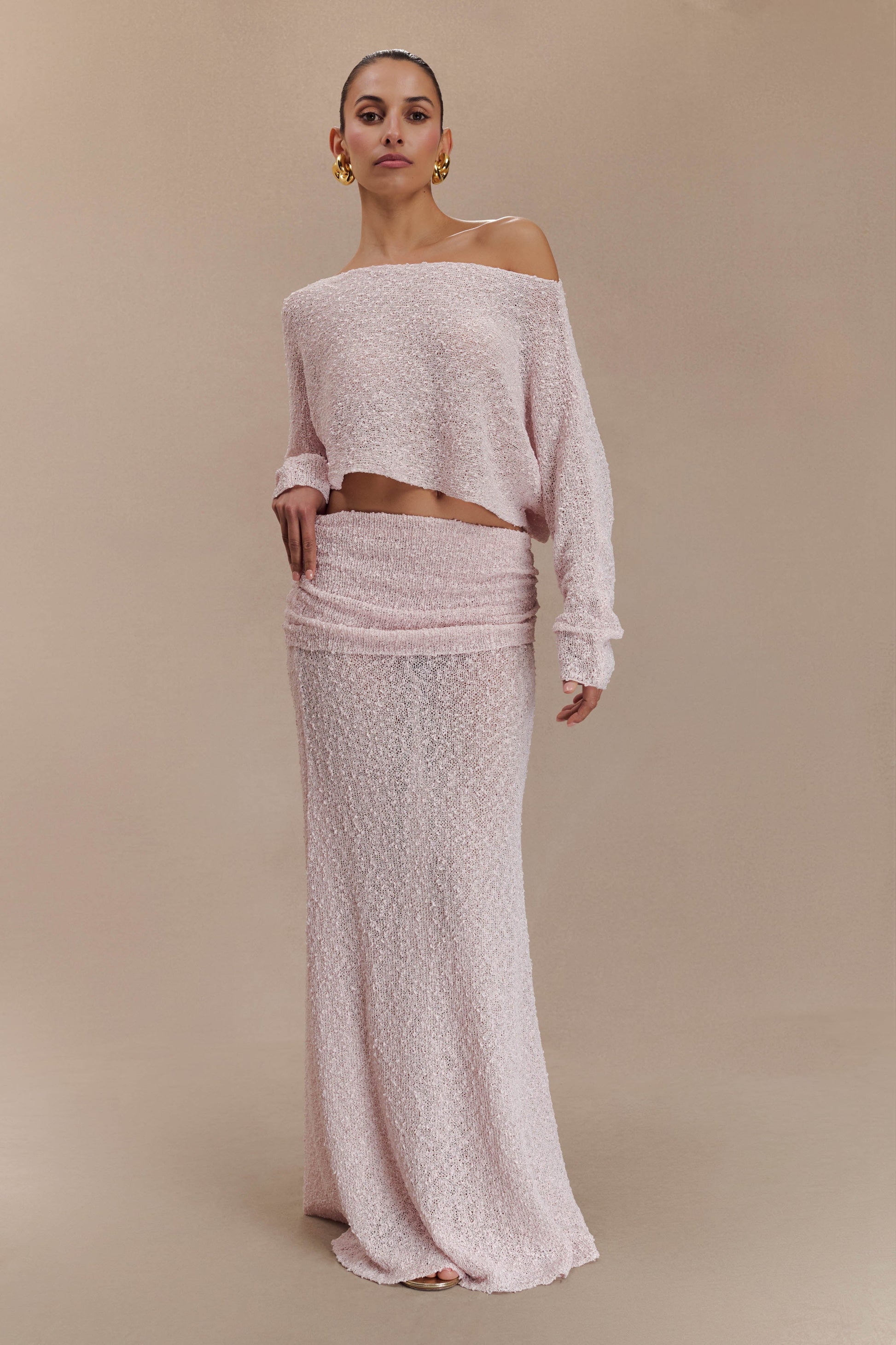 Petra Long Sleeve Knit Crop Top - Misty Rose #4