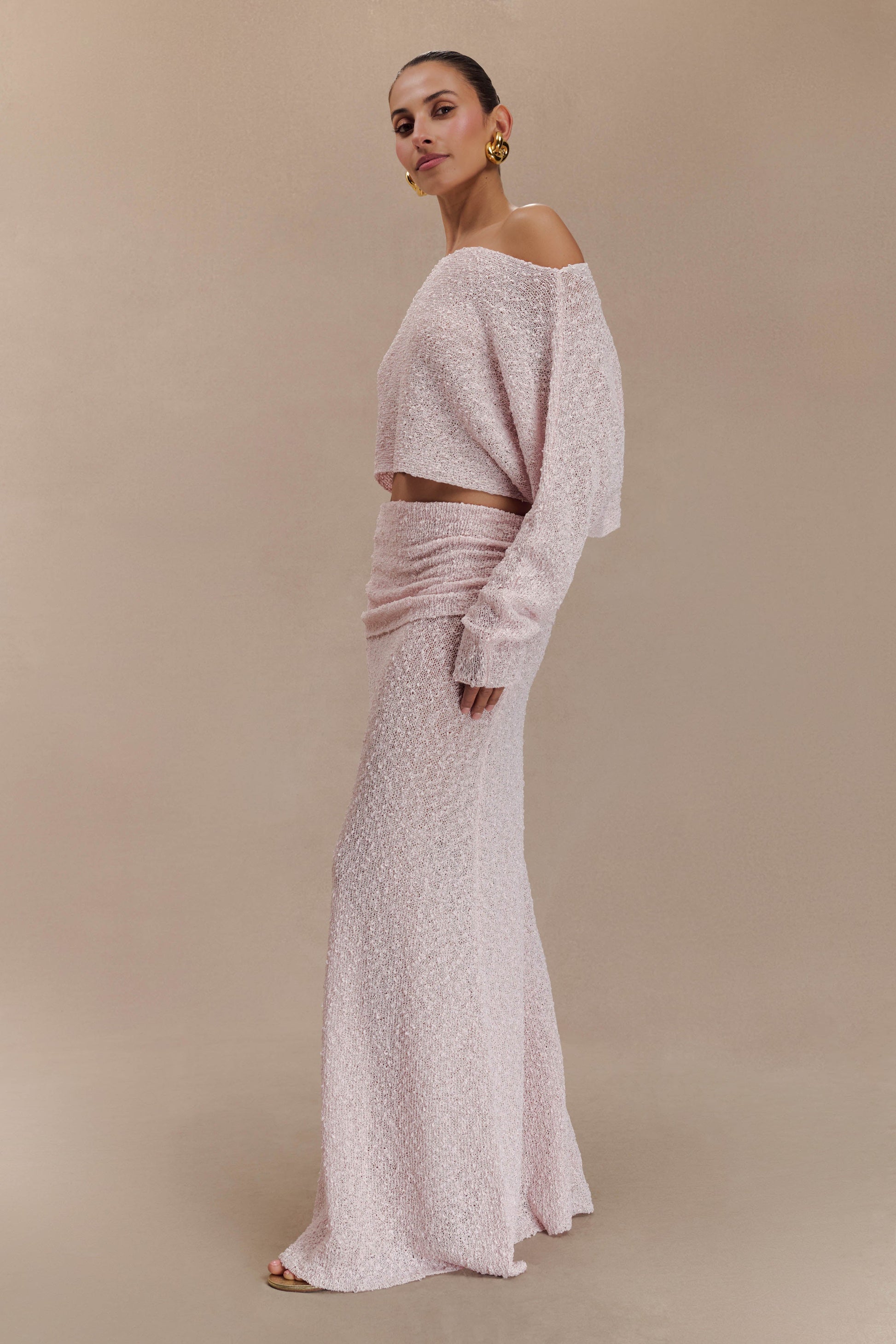 Petra Ruched Knit Maxi Skirt - Misty Rose #2