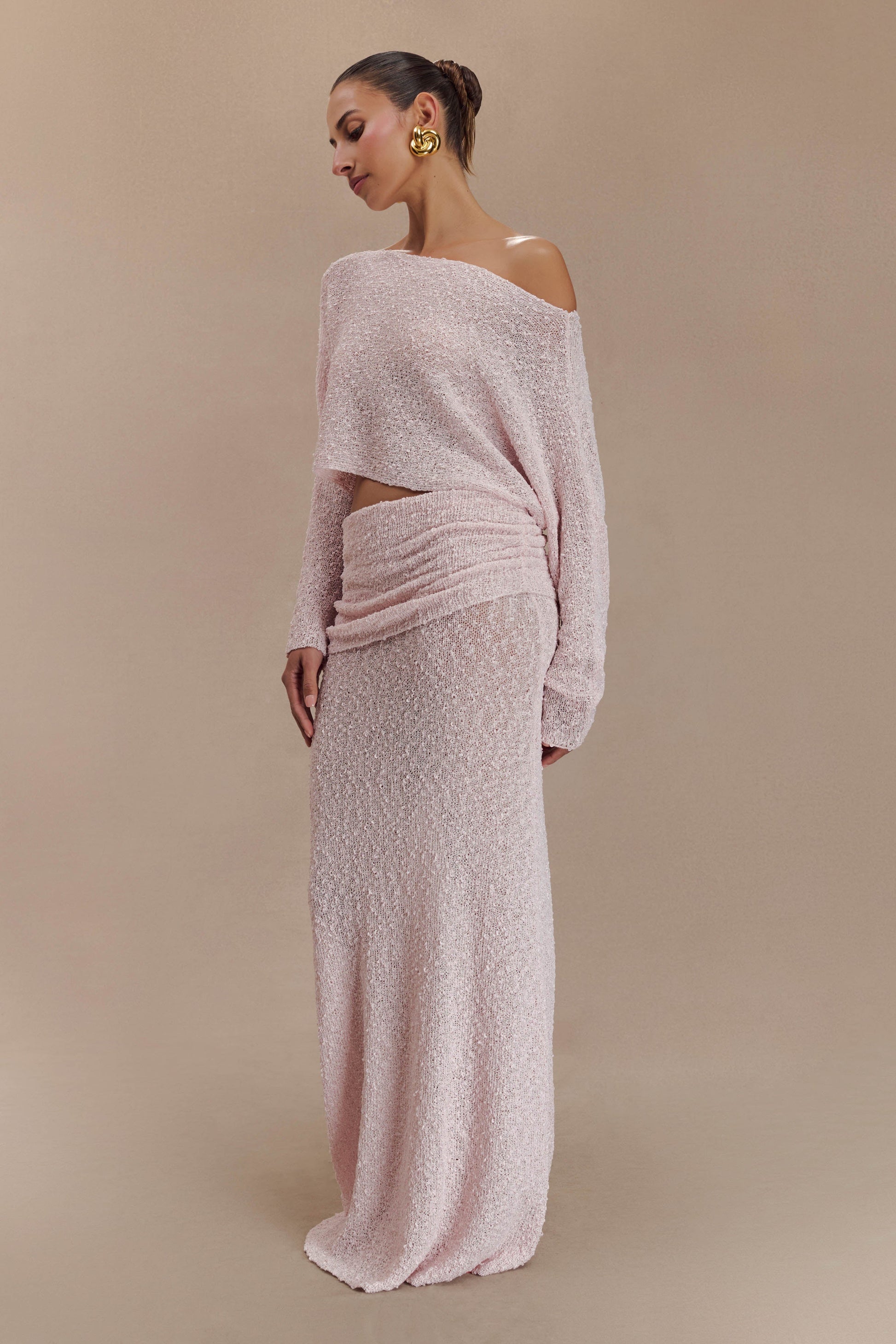 Petra Ruched Knit Maxi Skirt - Misty Rose #5