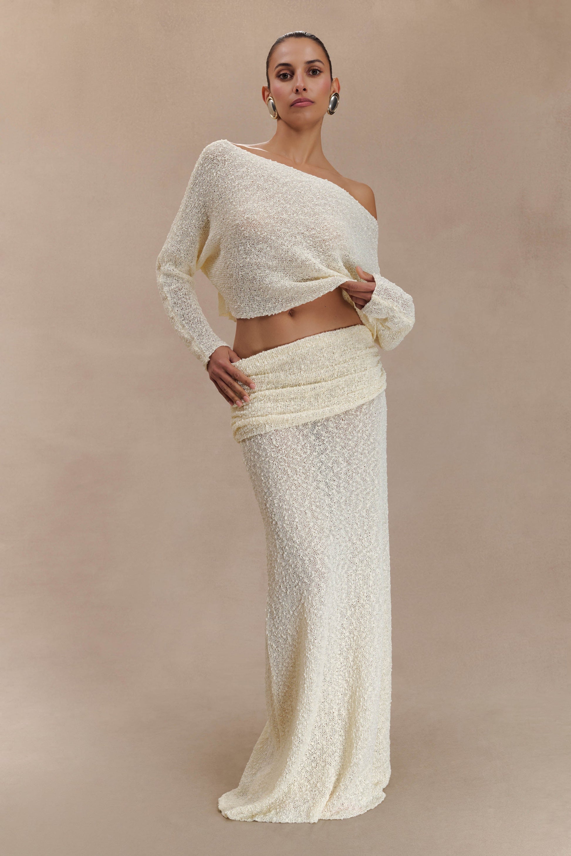 Petra Ruched Knit Maxi Skirt - Ivory #4