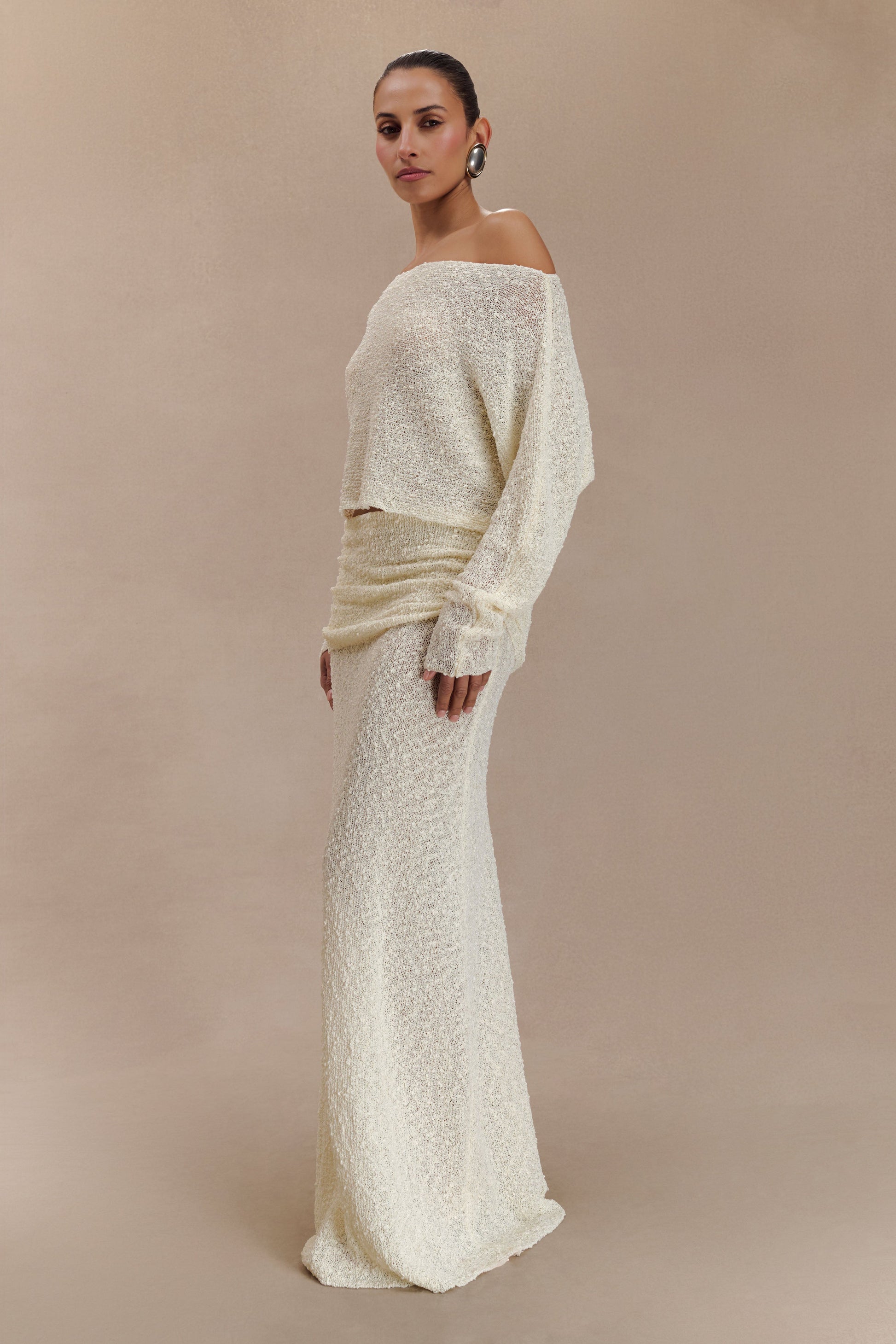 Petra Ruched Knit Maxi Skirt - Ivory #6