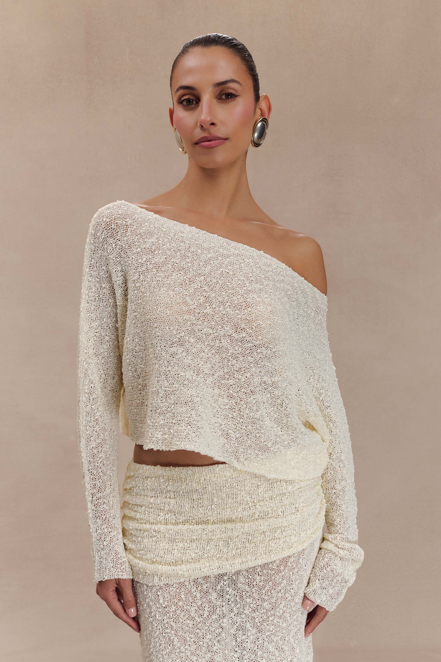 Petra Long Sleeve Knit Crop Top - Ivory