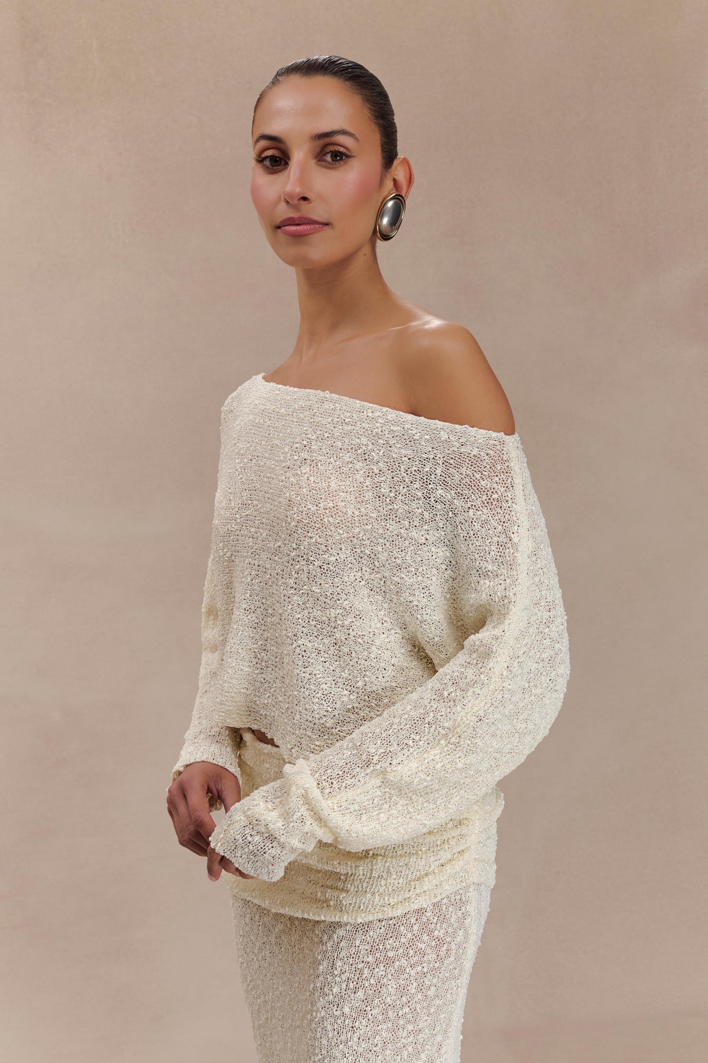 Petra Long Sleeve Knit Crop Top - Ivory