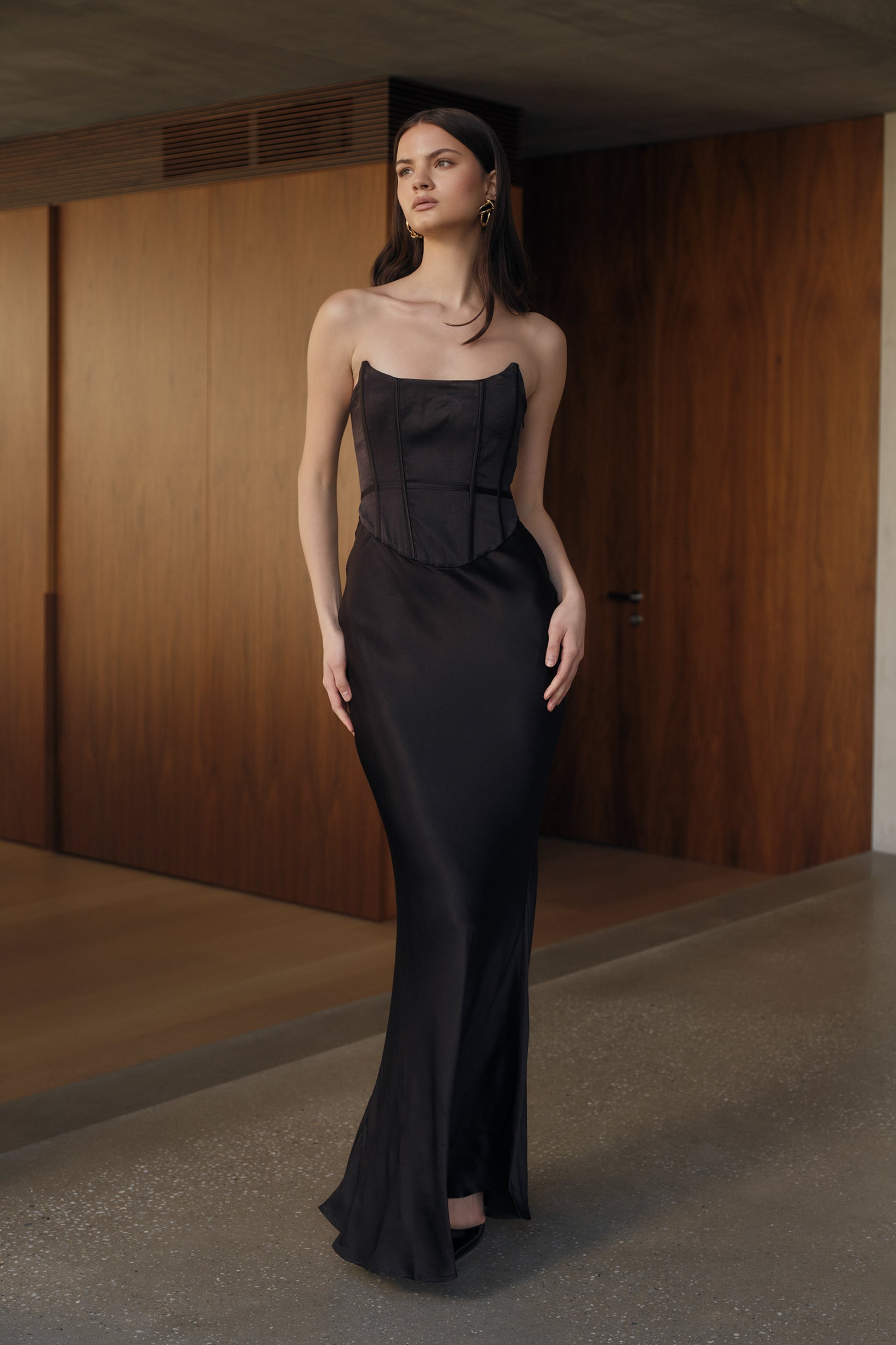 Harlow Satin Strapless Maxi Dress - Black #3
