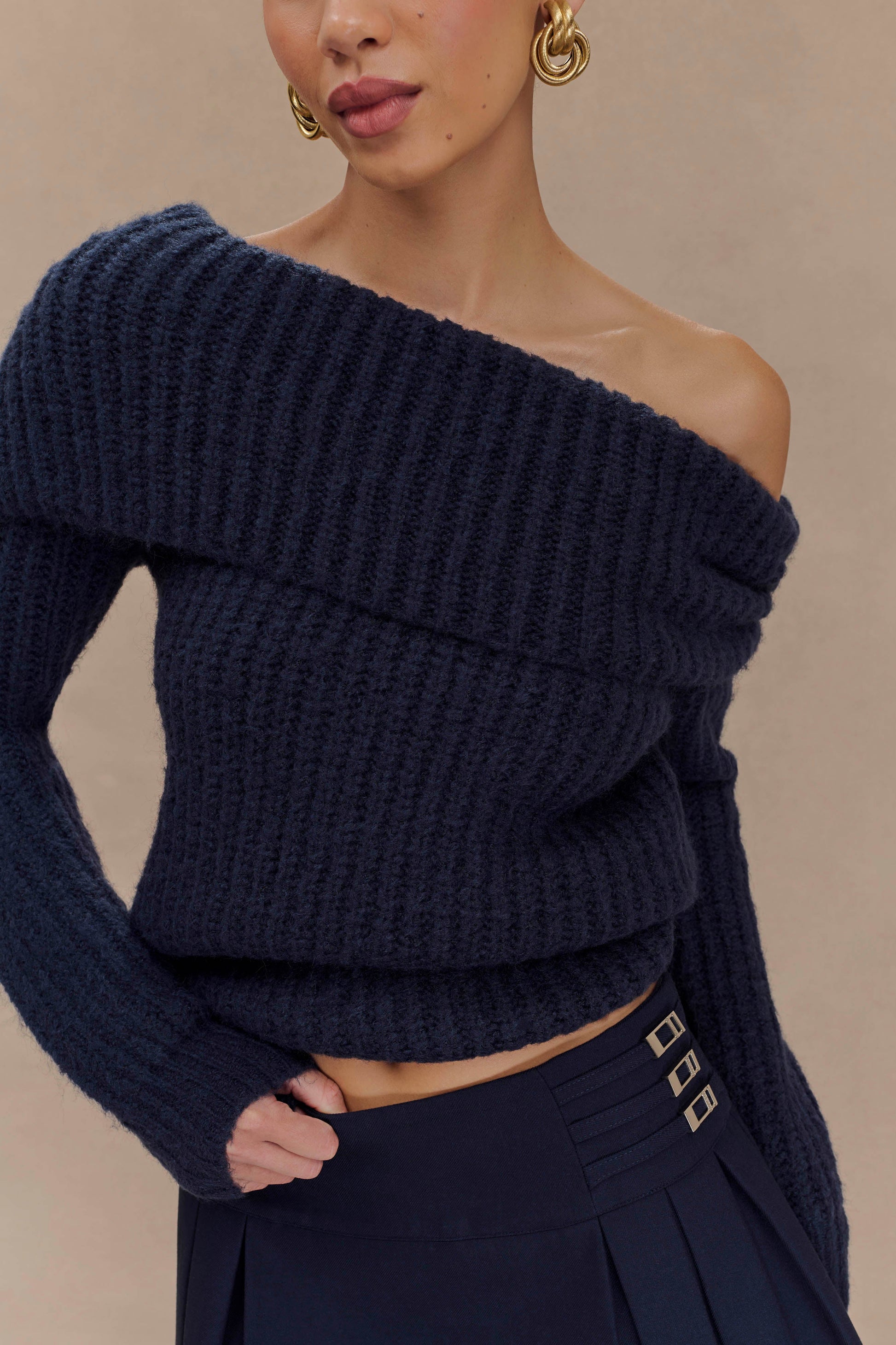 Alicia Off Shoulder Knit Top - Dark Navy #3