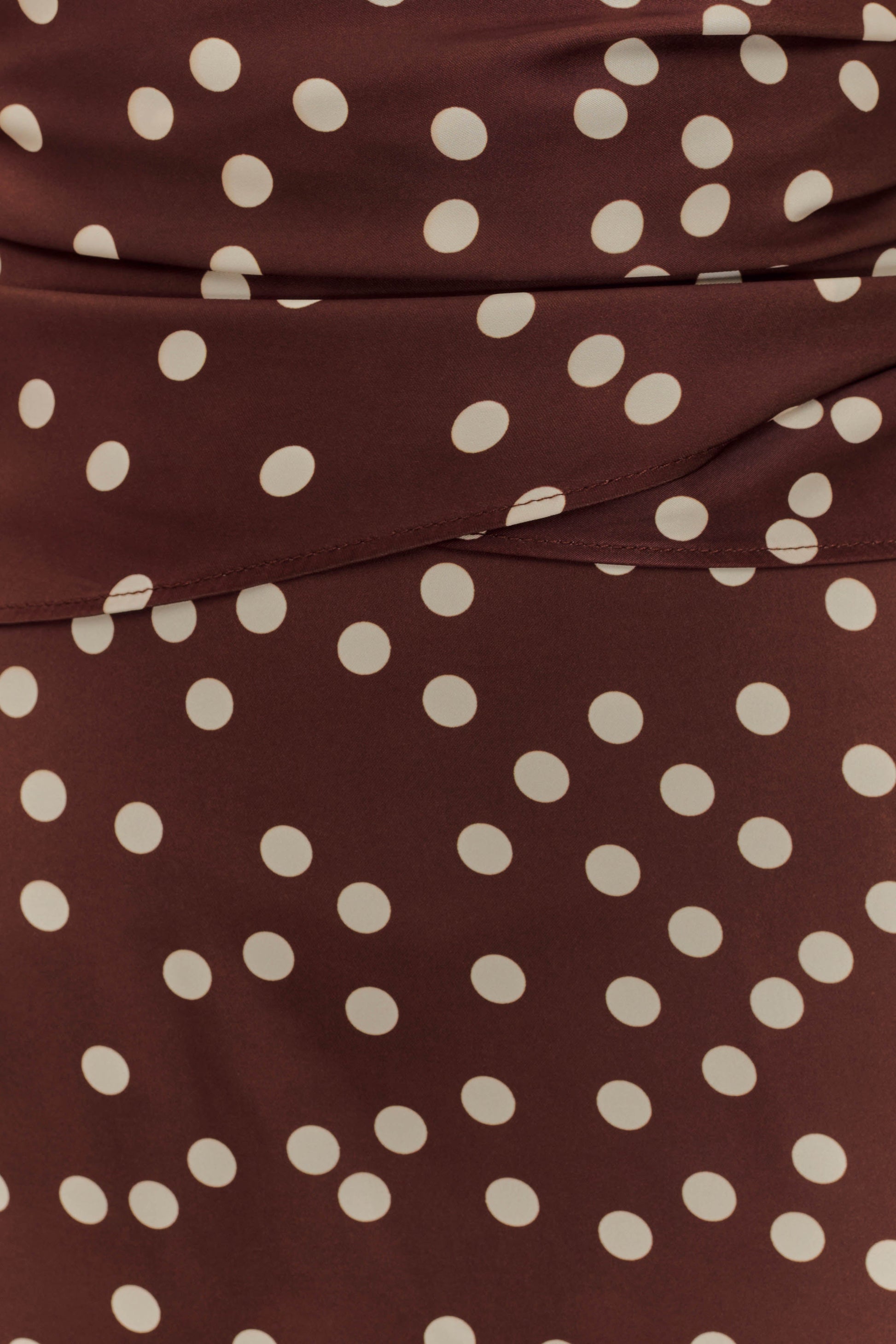 Marguerite Satin Halter Midi Dress - Brown Polka Dot Print #6