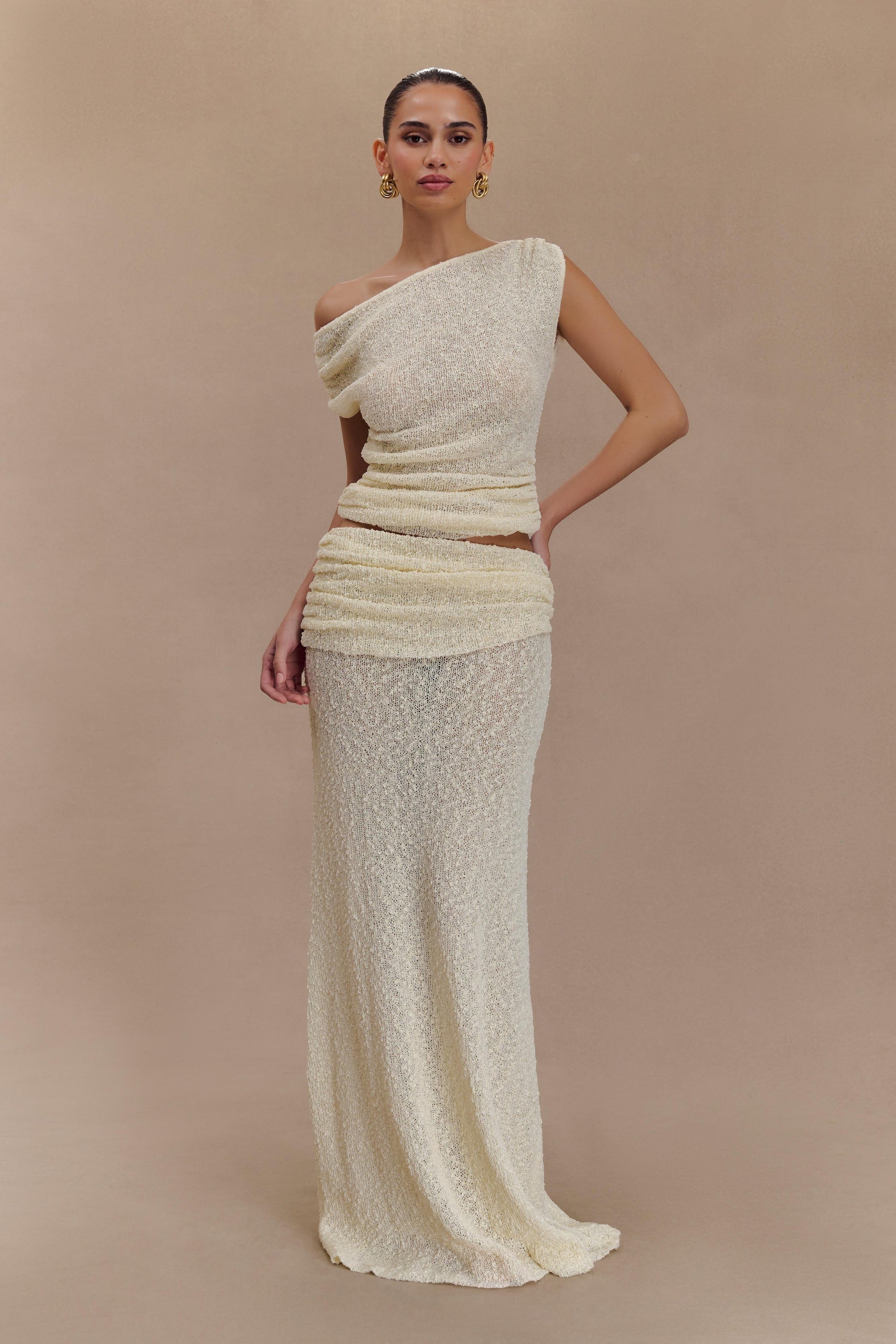 Chloe Off Shoulder Boucle Knit Top - Ivory #4