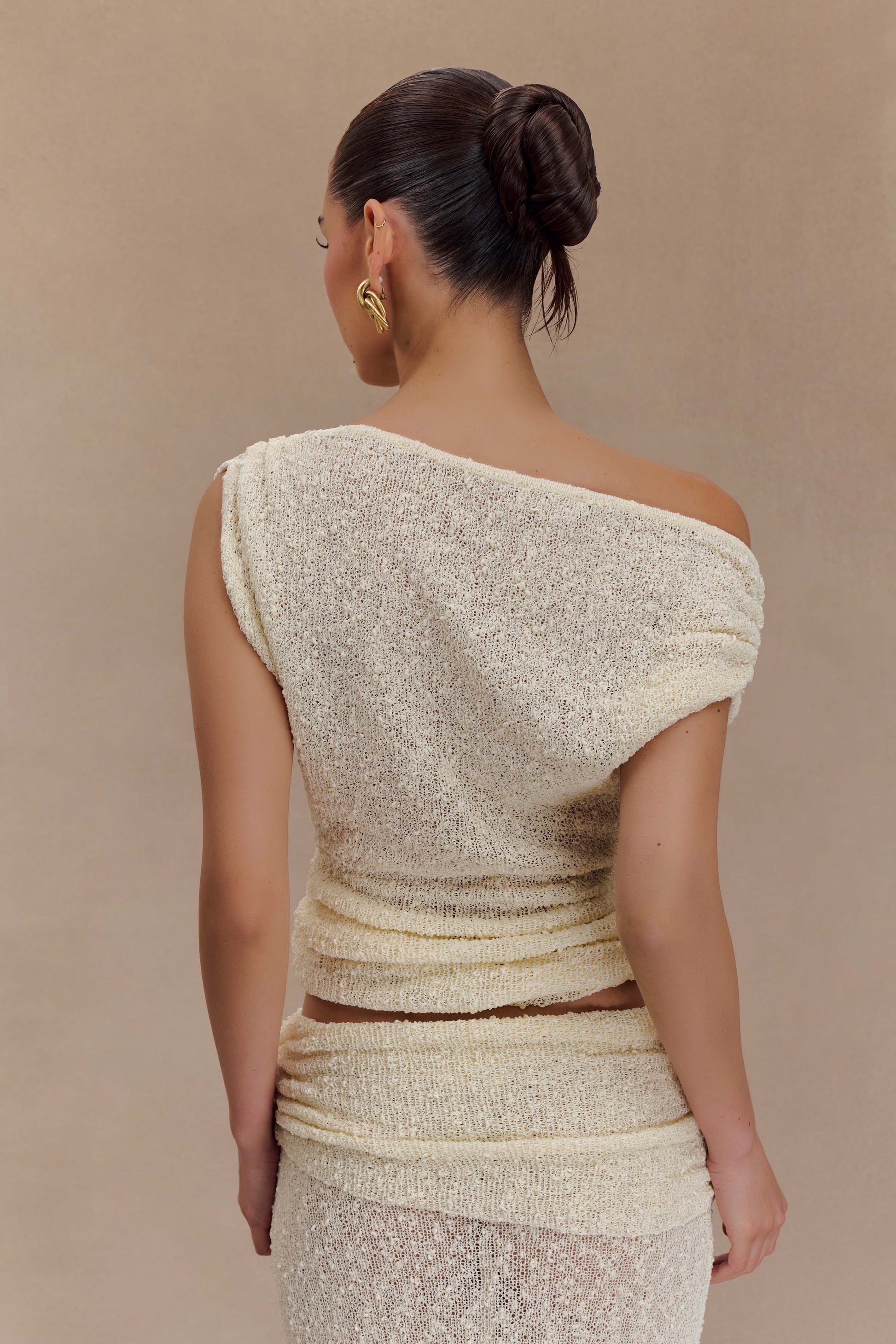 Chloe Off Shoulder Boucle Knit Top - Ivory #2