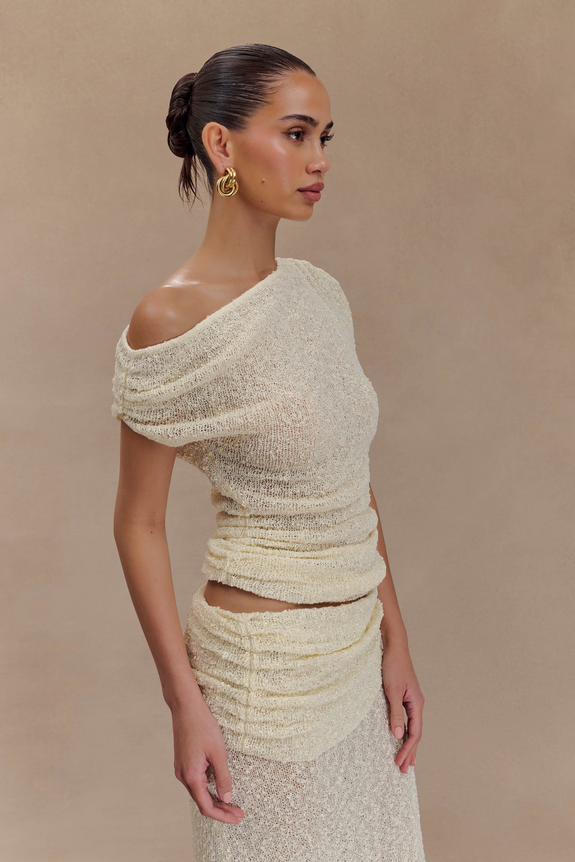 Chloe Off Shoulder Boucle Knit Top - Ivory #5