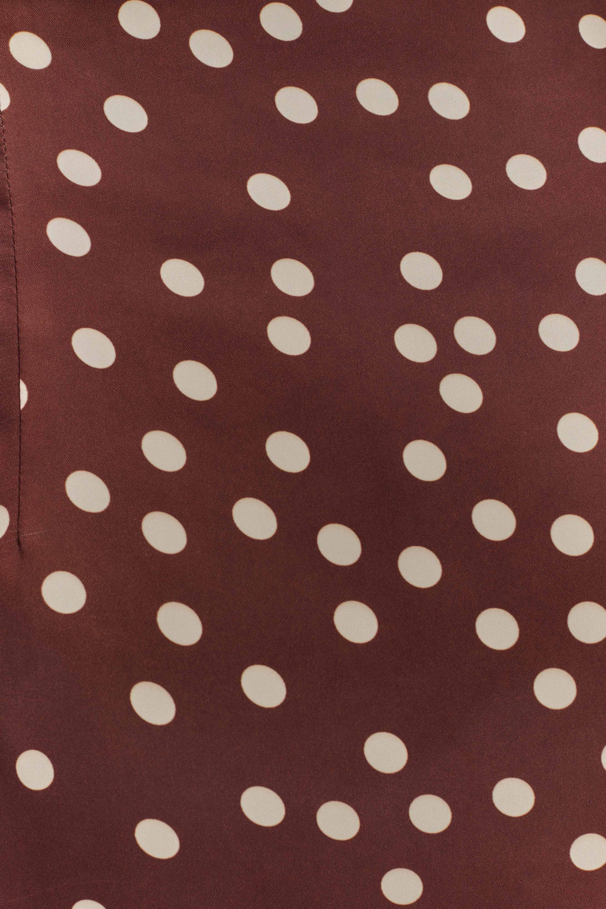 Joan Satin Asymmetrical Mini Dress - Brown Polka Dot Print #6