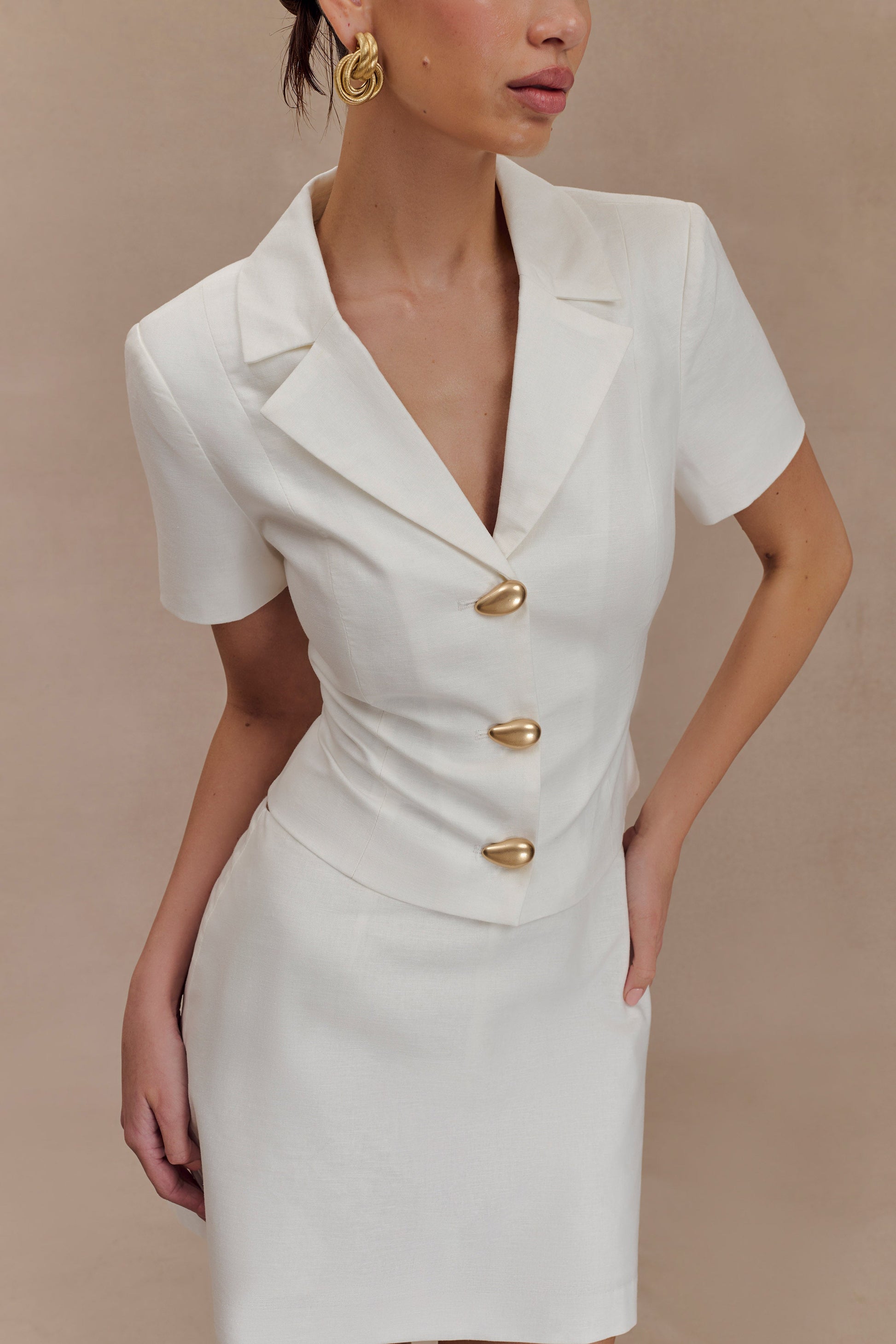 Ciara Linen Jacket - White #4