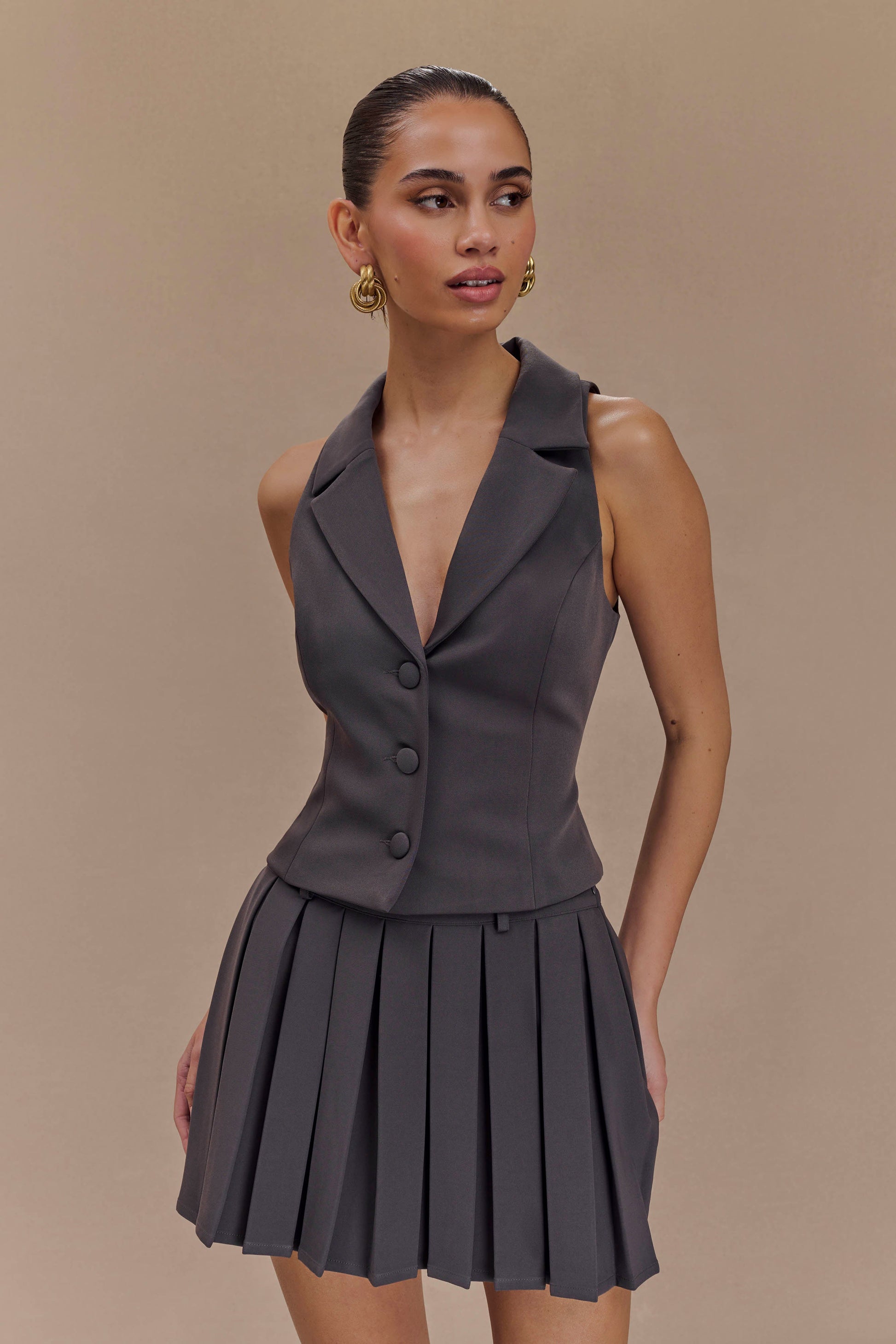 Mura Pleated Mini Skirt - Charcoal #6