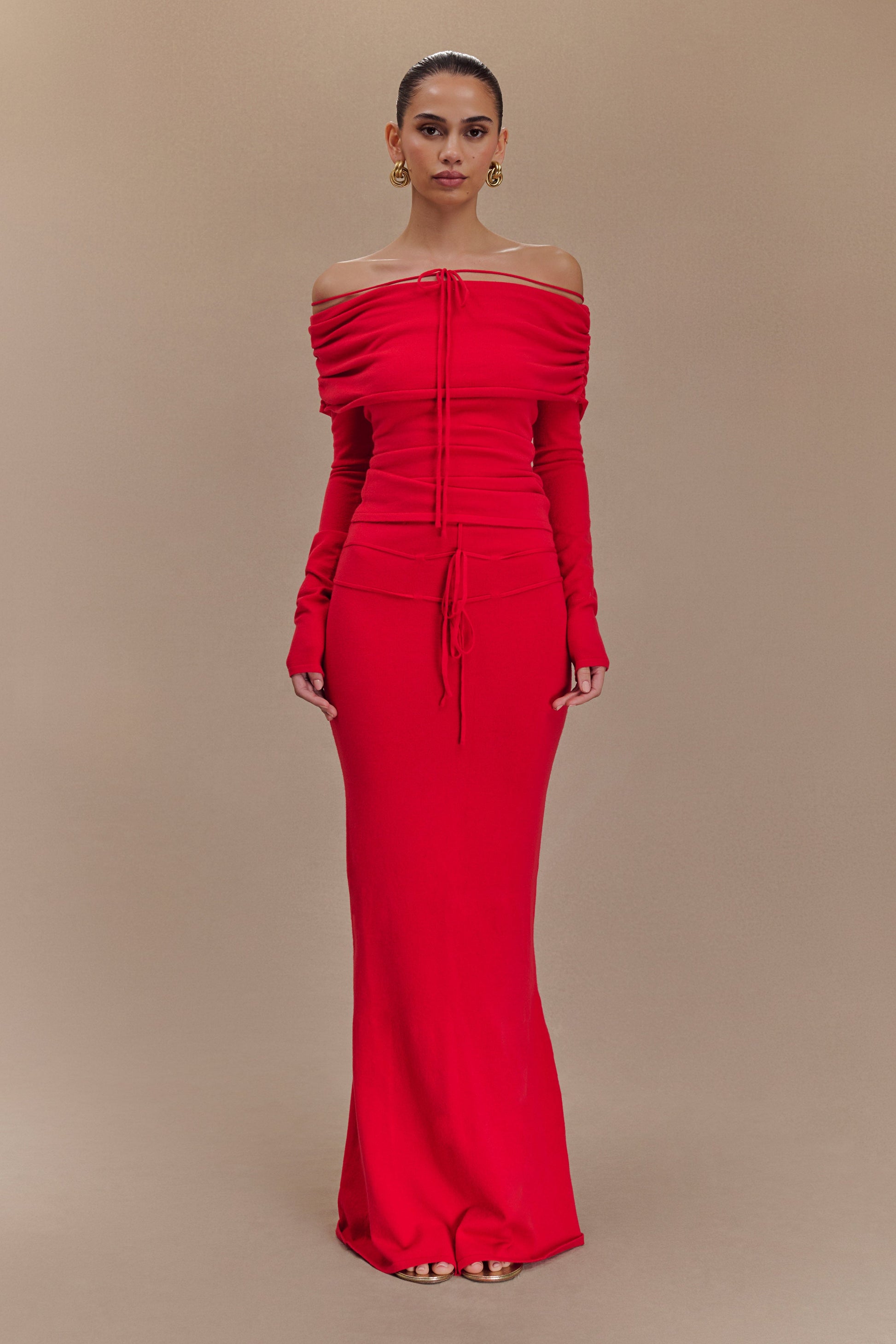 Polly Knit Maxi Skirt - Red #4