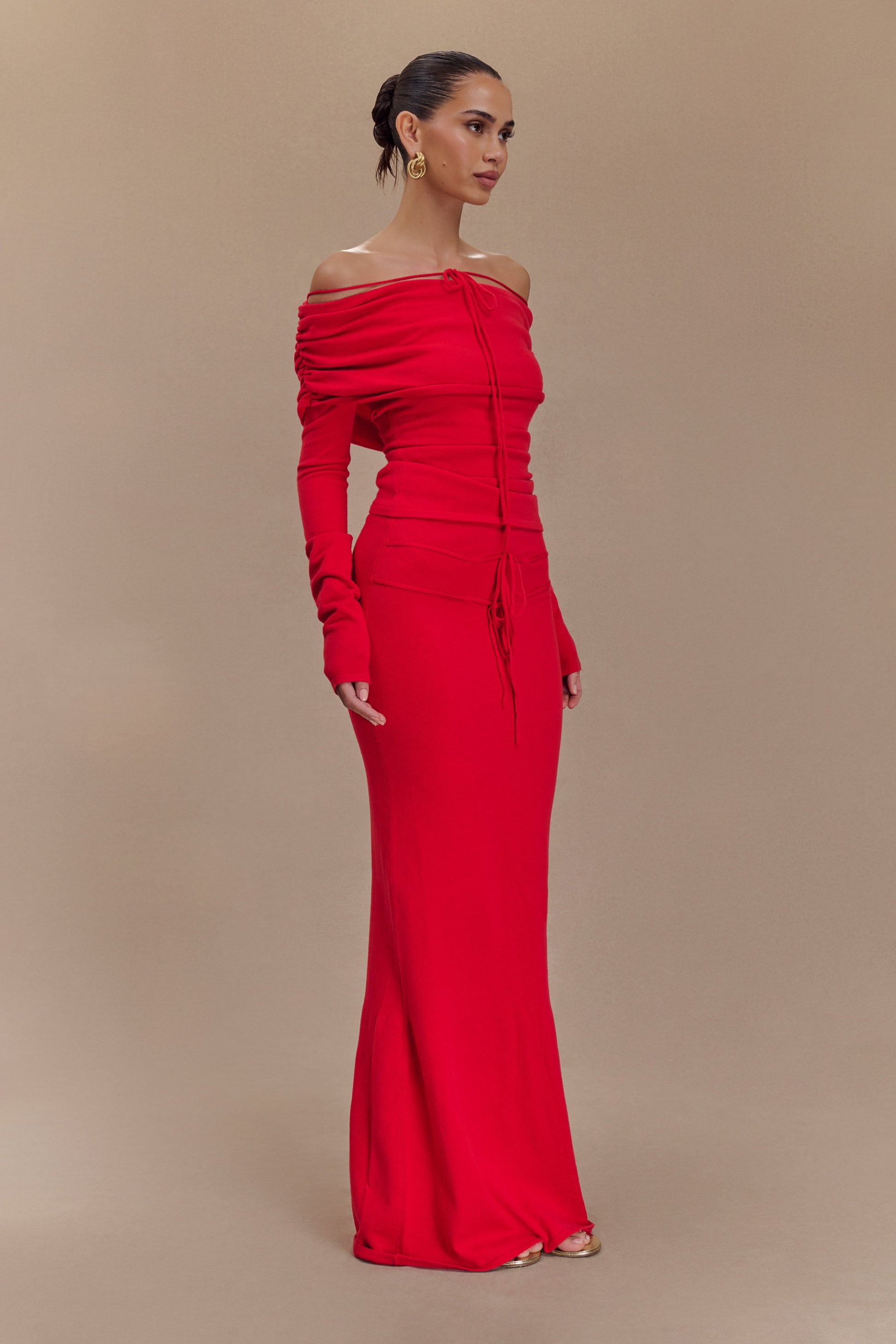 Polly Knit Maxi Skirt - Red #2