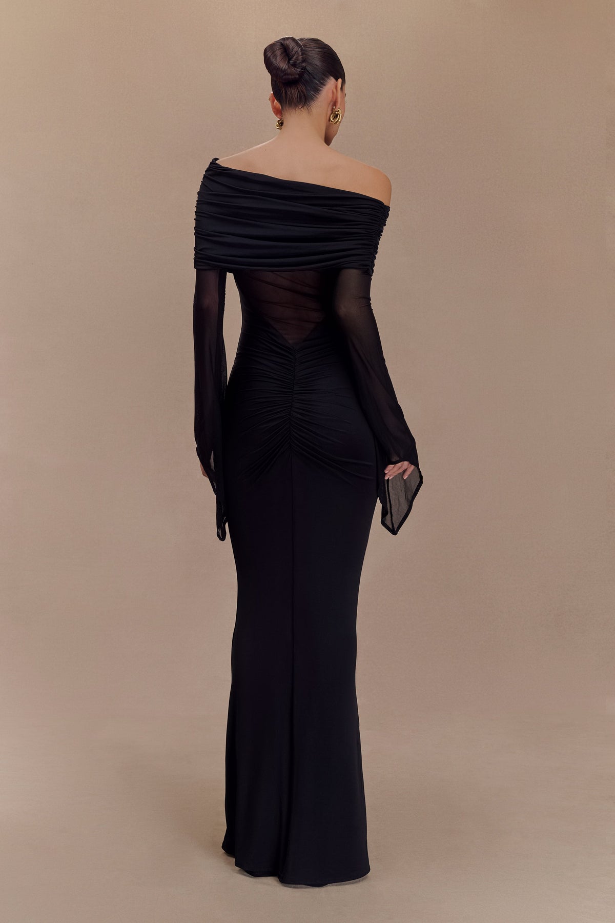 Kaitlin One Shoulder Slinky And Mesh Maxi Dress - Black #2