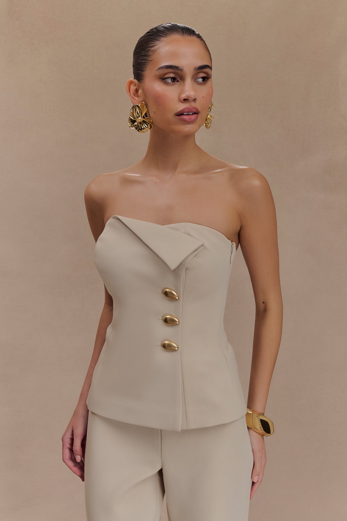 Lindie Strapless Suiting Top - Sand #6
