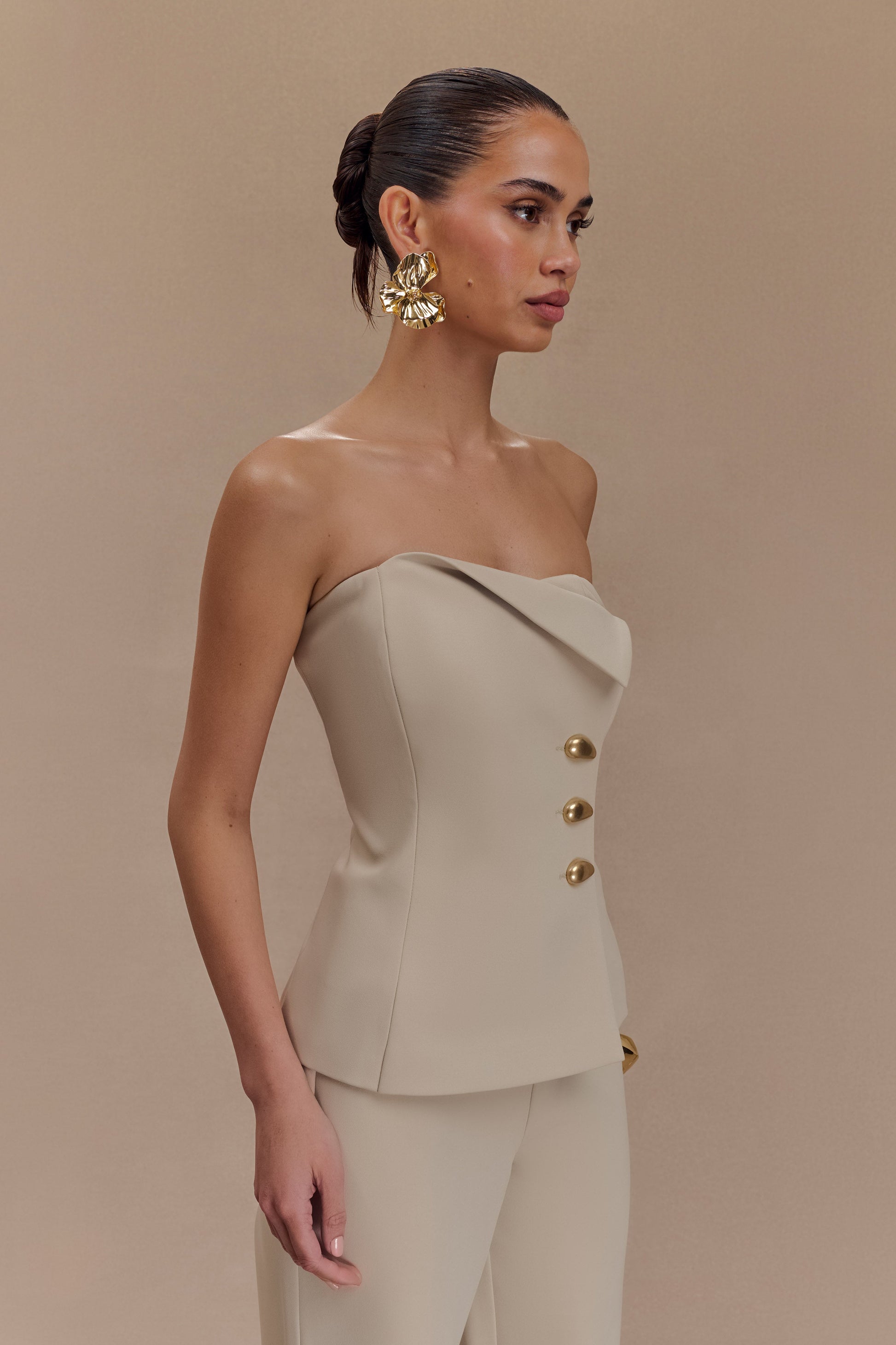 Lindie Strapless Suiting Top - Sand #4