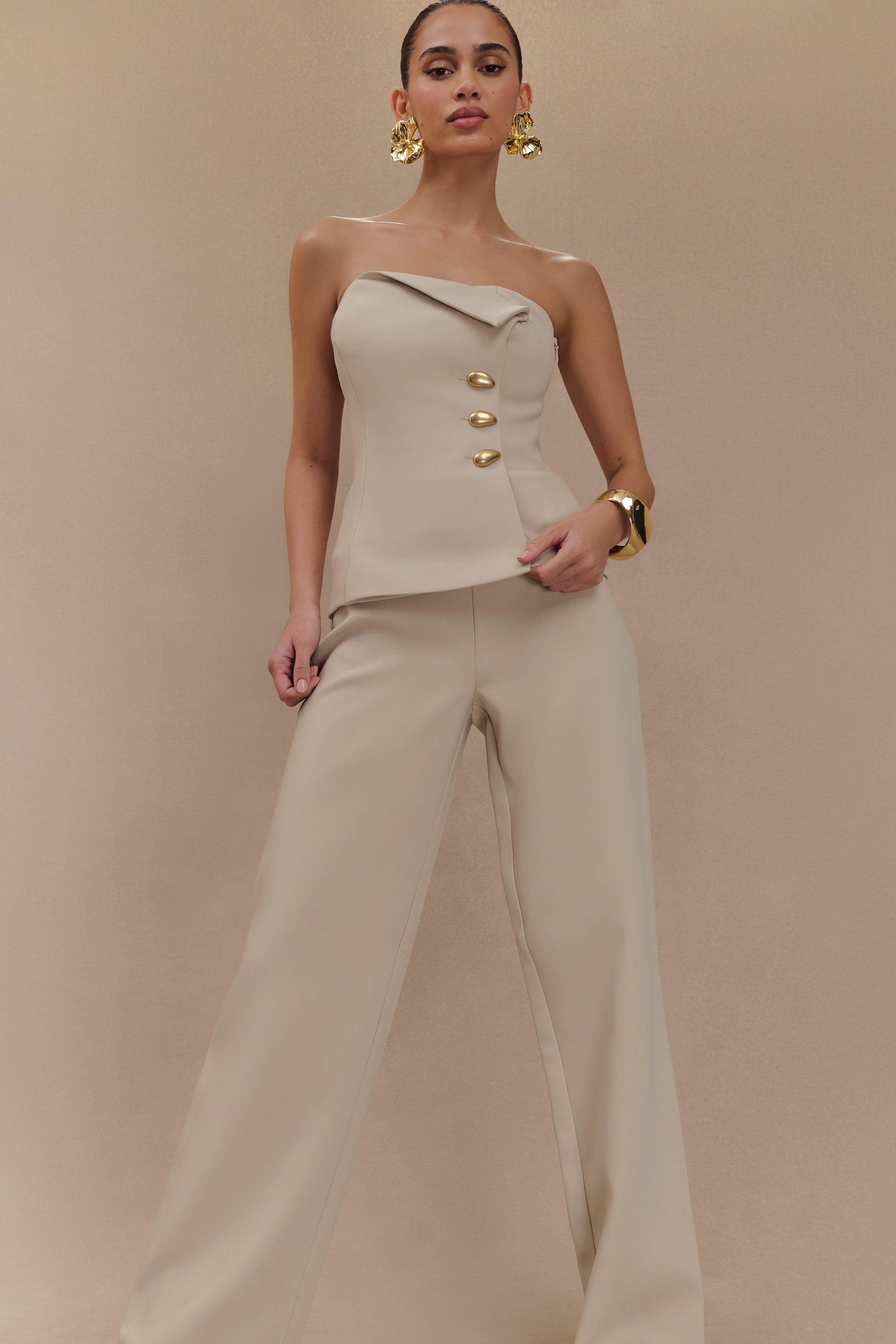 Lindie Strapless Suiting Top - Sand #3