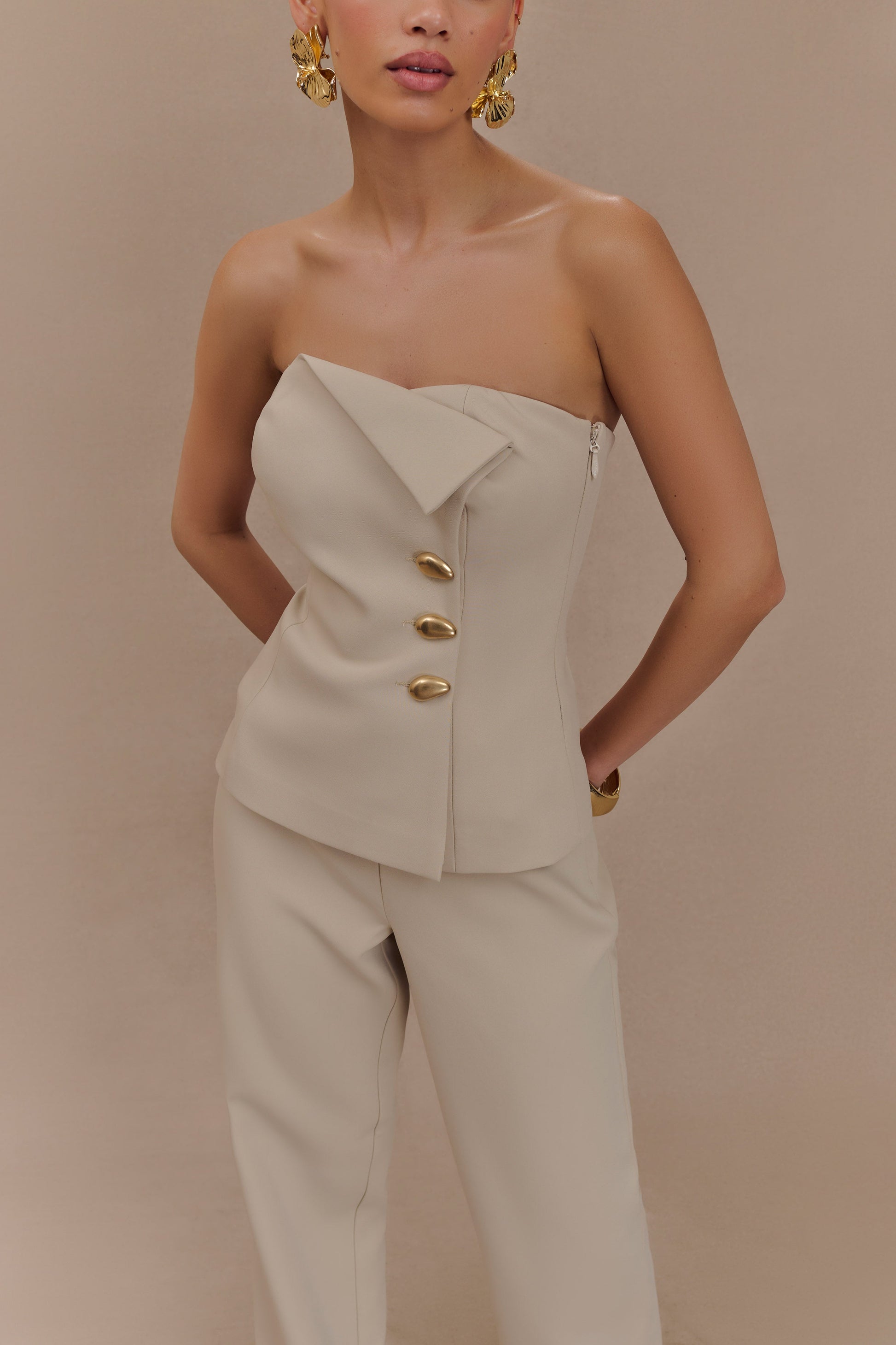 Lindie Strapless Suiting Top - Sand #5