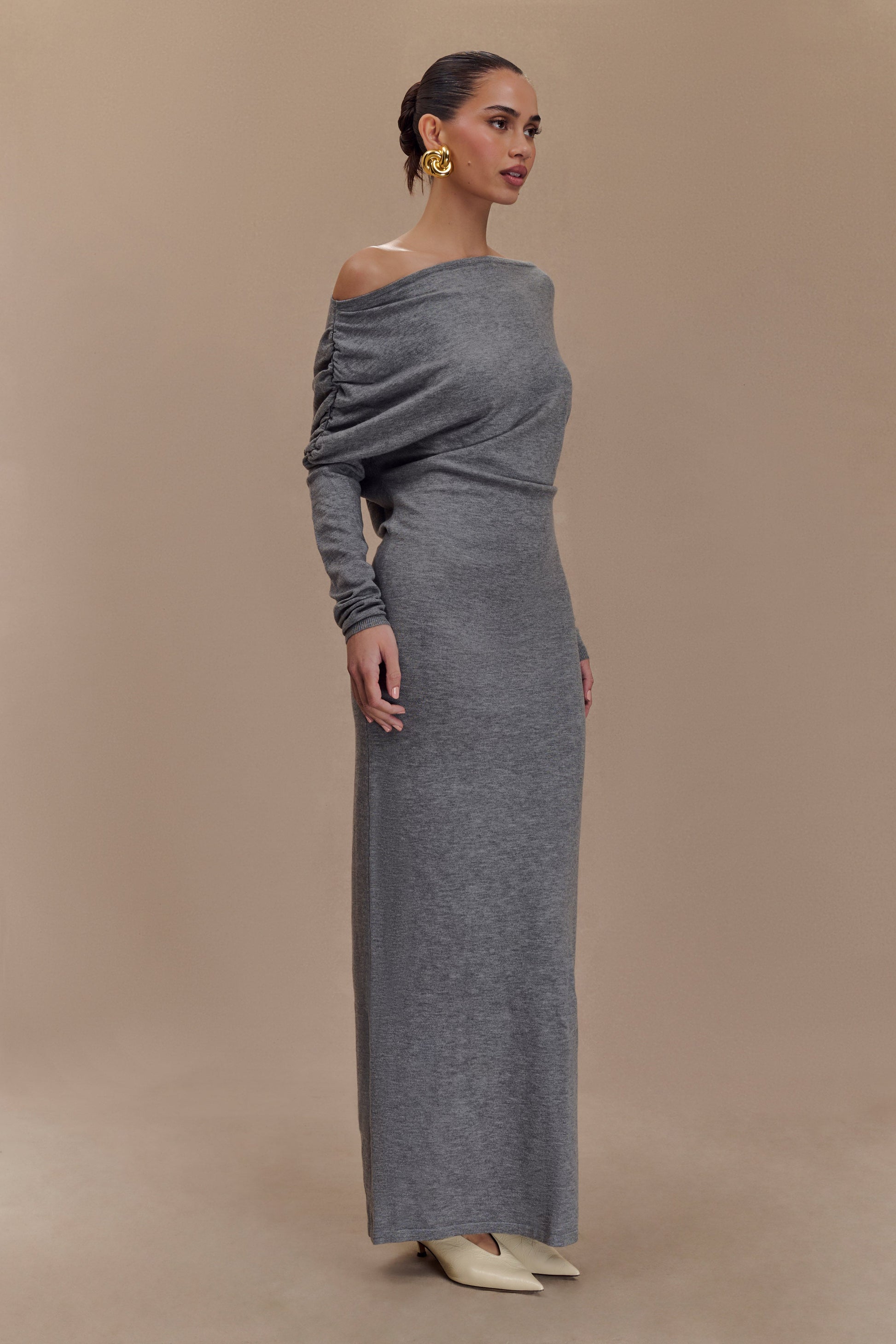 Jessie Cowl Neck Knit Midi Dress - Charcoal Marle #4