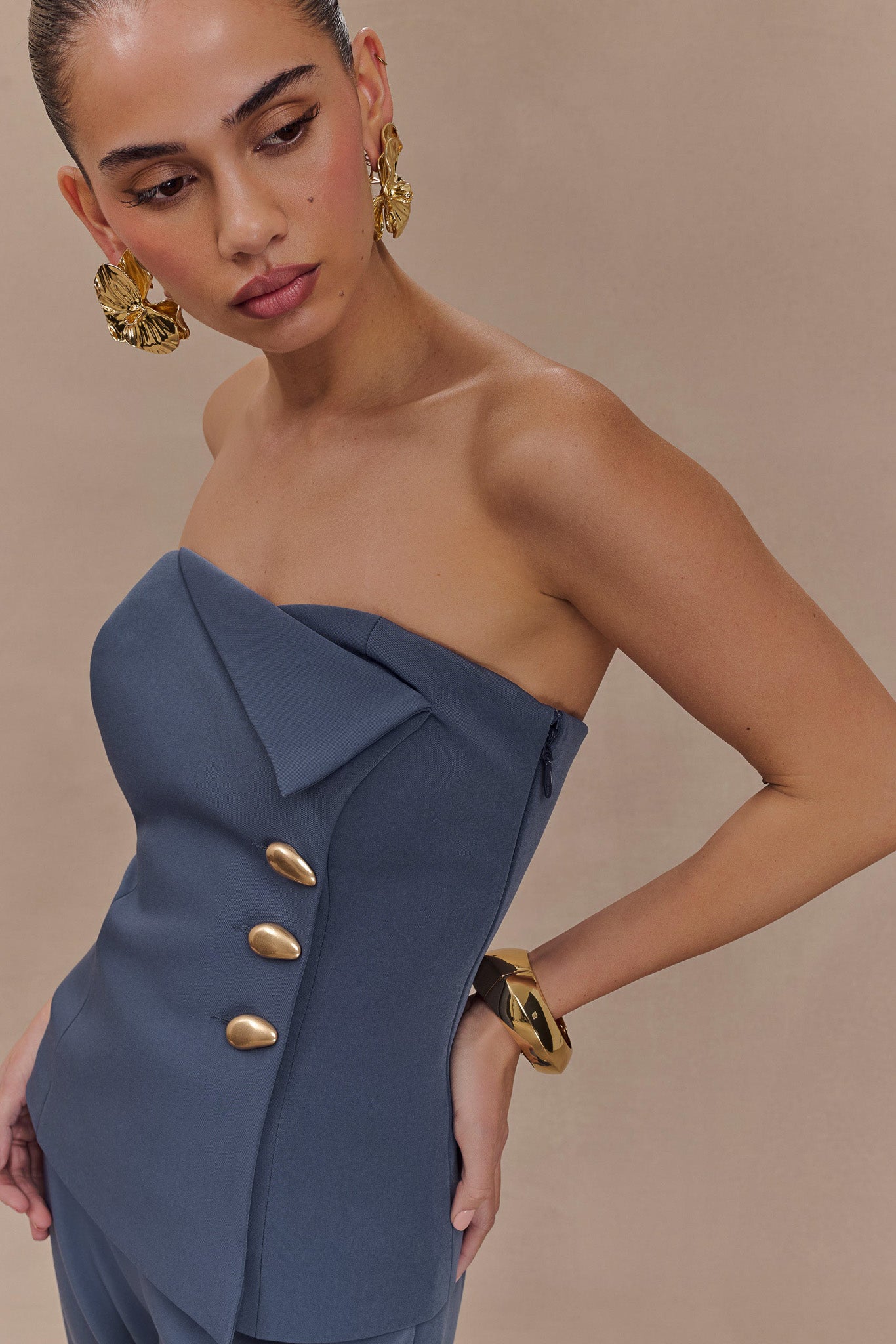 Lindie Strapless Suiting Top - Steel #4