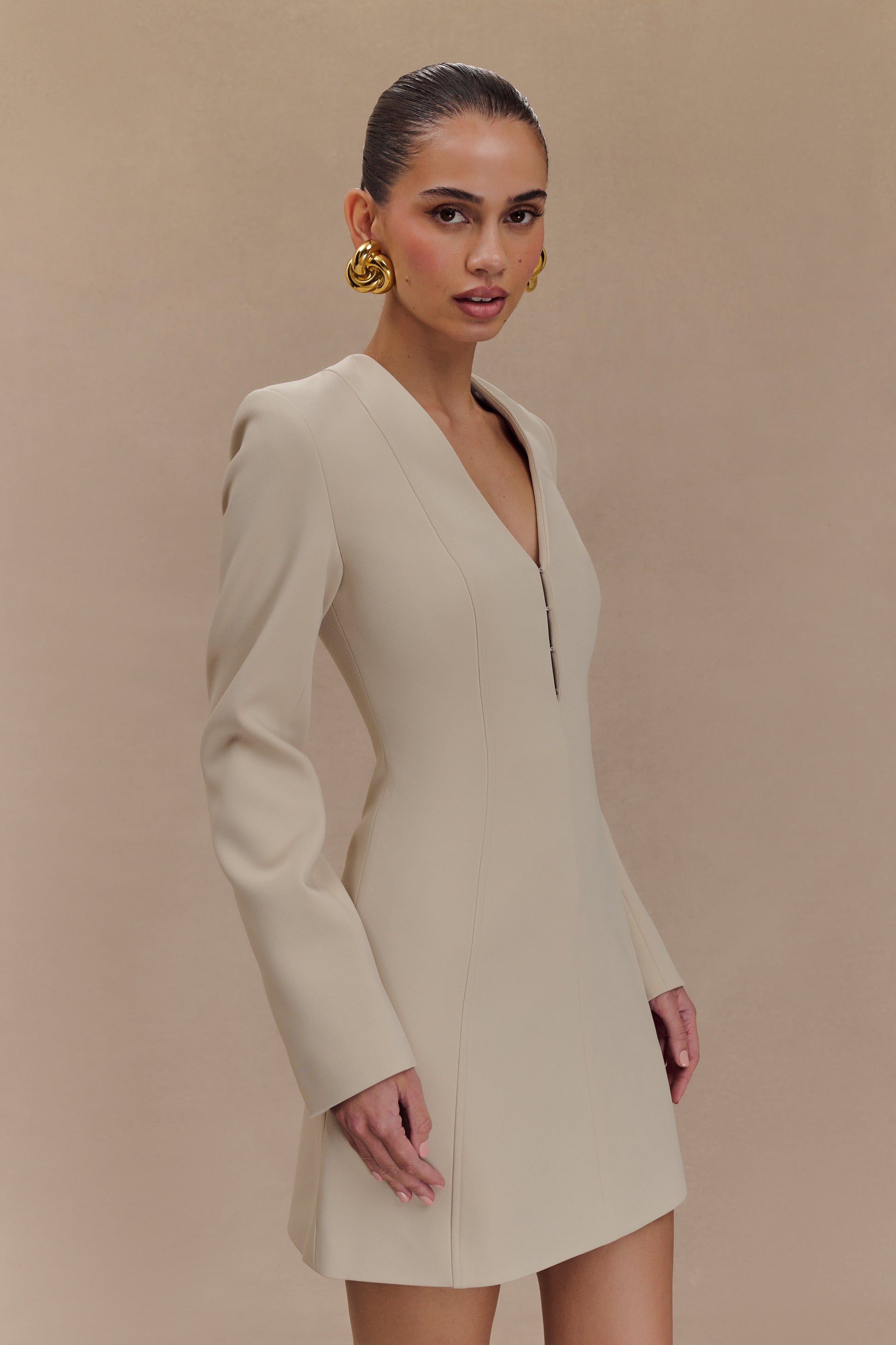 Arora Suiting Blazer Dress With Pleating - Sand #5