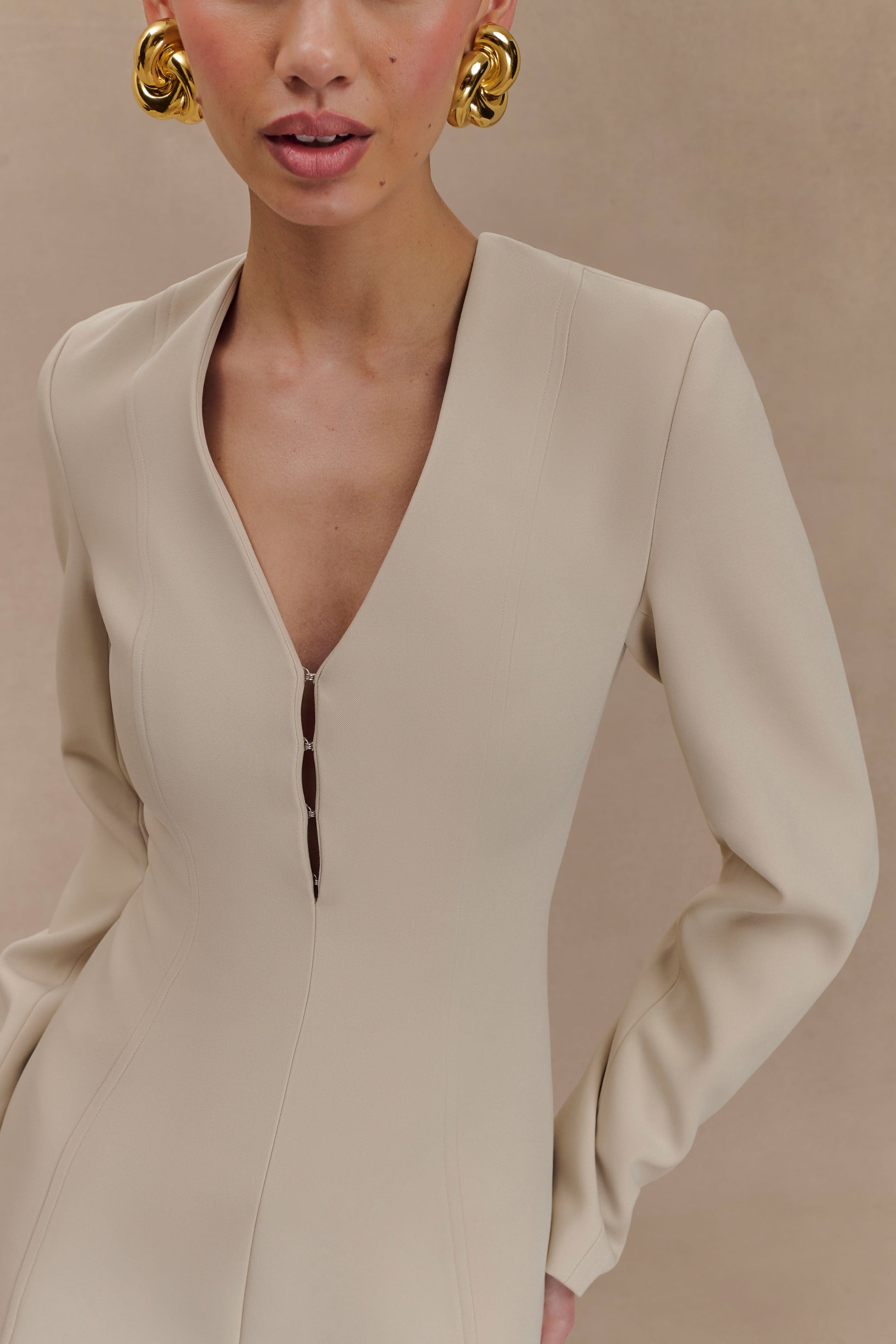 Arora Suiting Blazer Dress With Pleating - Sand #3
